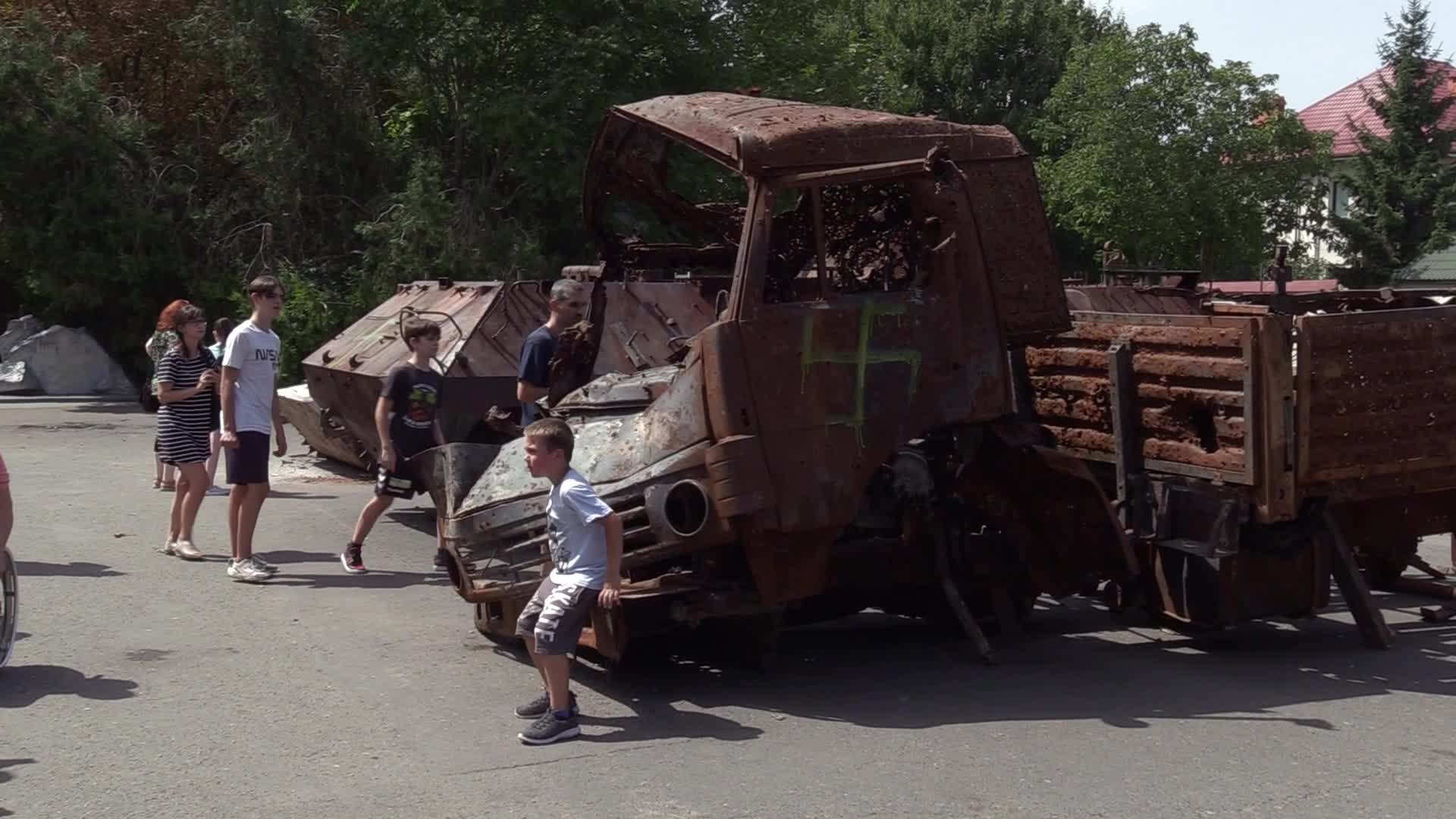 Destroyed Russian military vehicles captured in fights diplayed in Odesa to the Independence Day of Ukraine, amid Russia's invasion of Ukraine