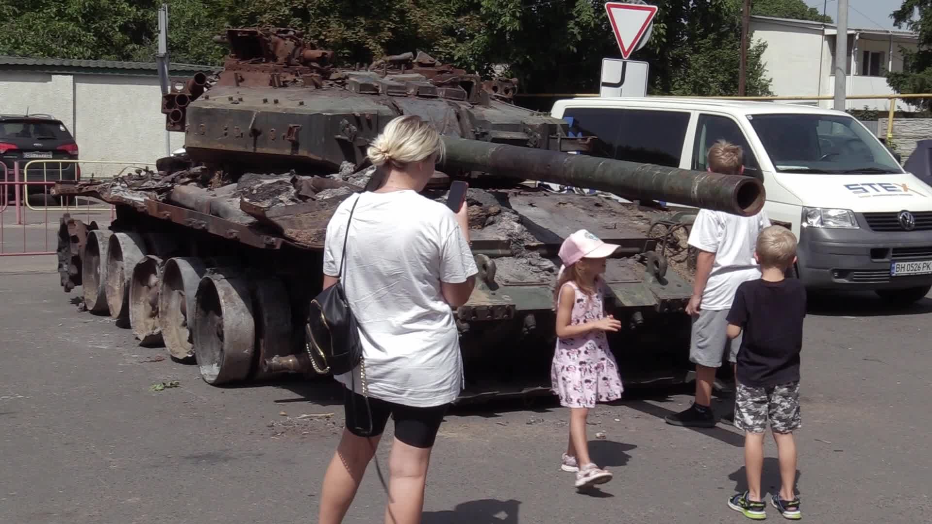 Destroyed Russian military vehicles captured in fights diplayed in Odesa to the Independence Day of Ukraine, amid Russia's invasion of Ukraine