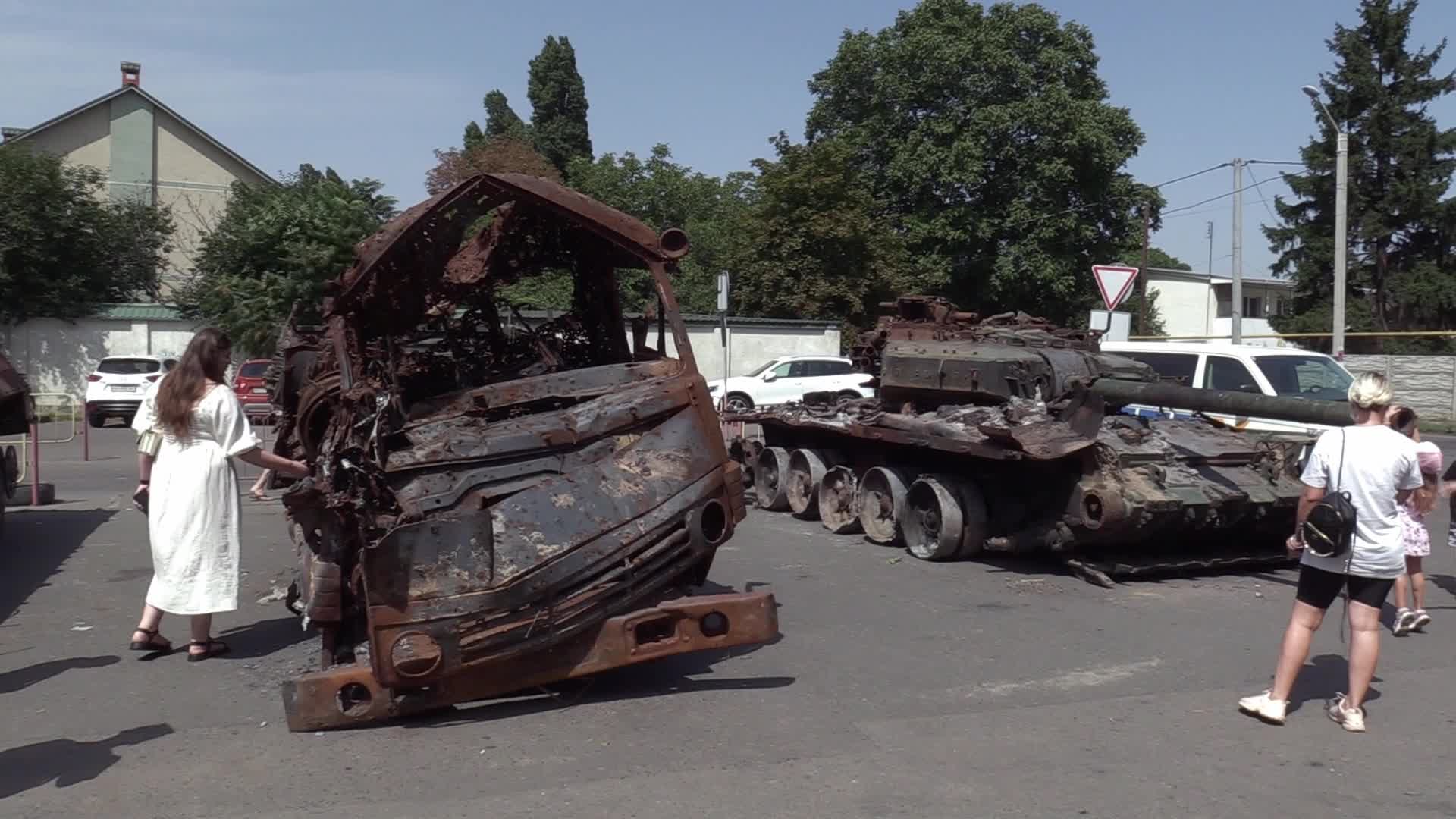 Destroyed Russian military vehicles captured in fights diplayed in Odesa to the Independence Day of Ukraine, amid Russia's invasion of Ukraine