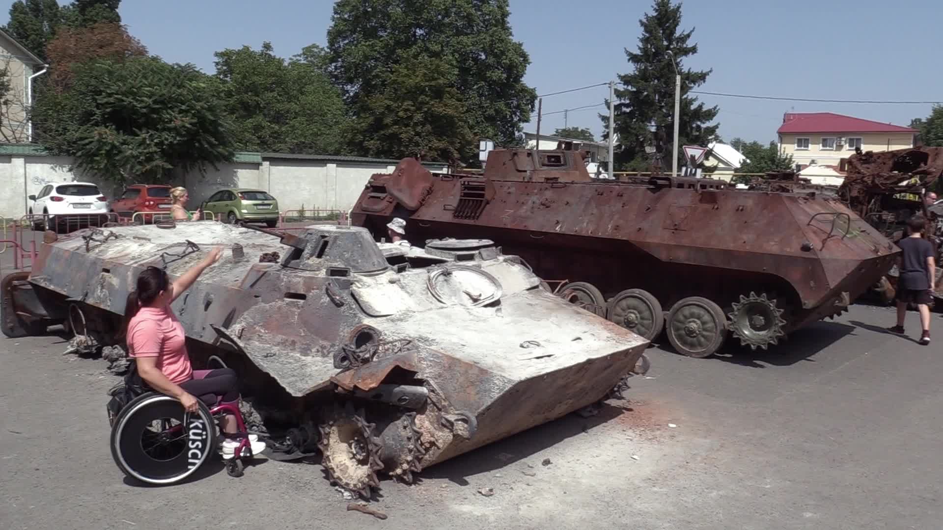 Destroyed Russian military vehicles captured in fights diplayed in Odesa to the Independence Day of Ukraine, amid Russia's invasion of Ukraine