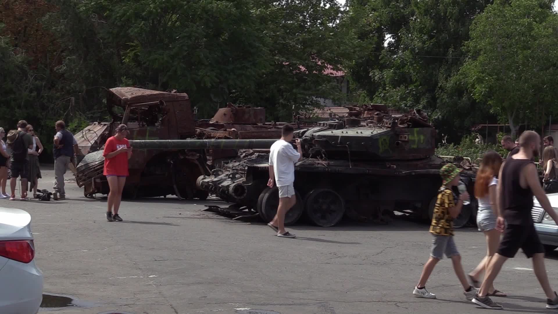 Destroyed Russian military vehicles captured in fights diplayed in Odesa to the Independence Day of Ukraine, amid Russia's invasion of Ukraine