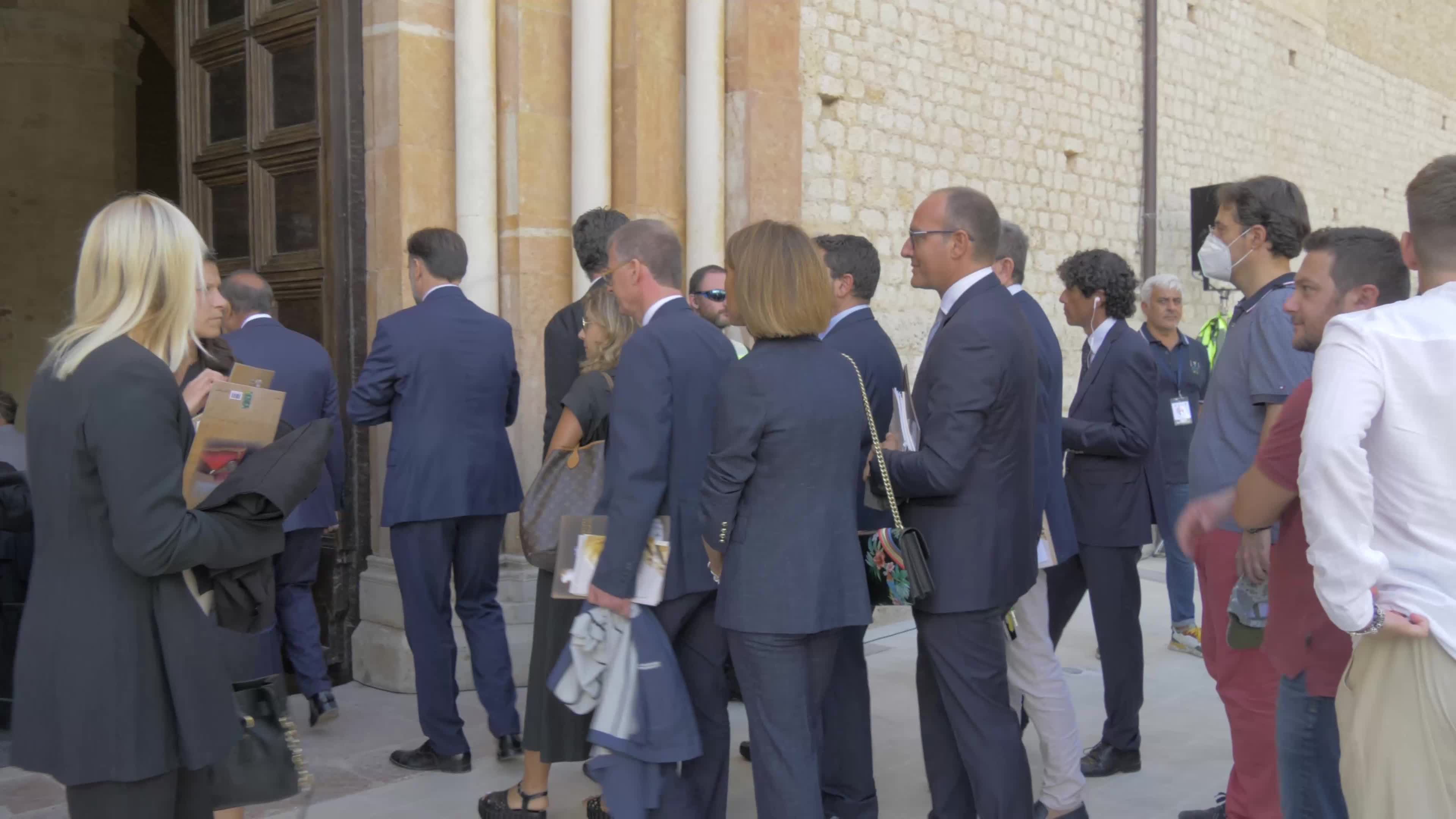 People Enter The Holy Door In L'Aquila, Italy