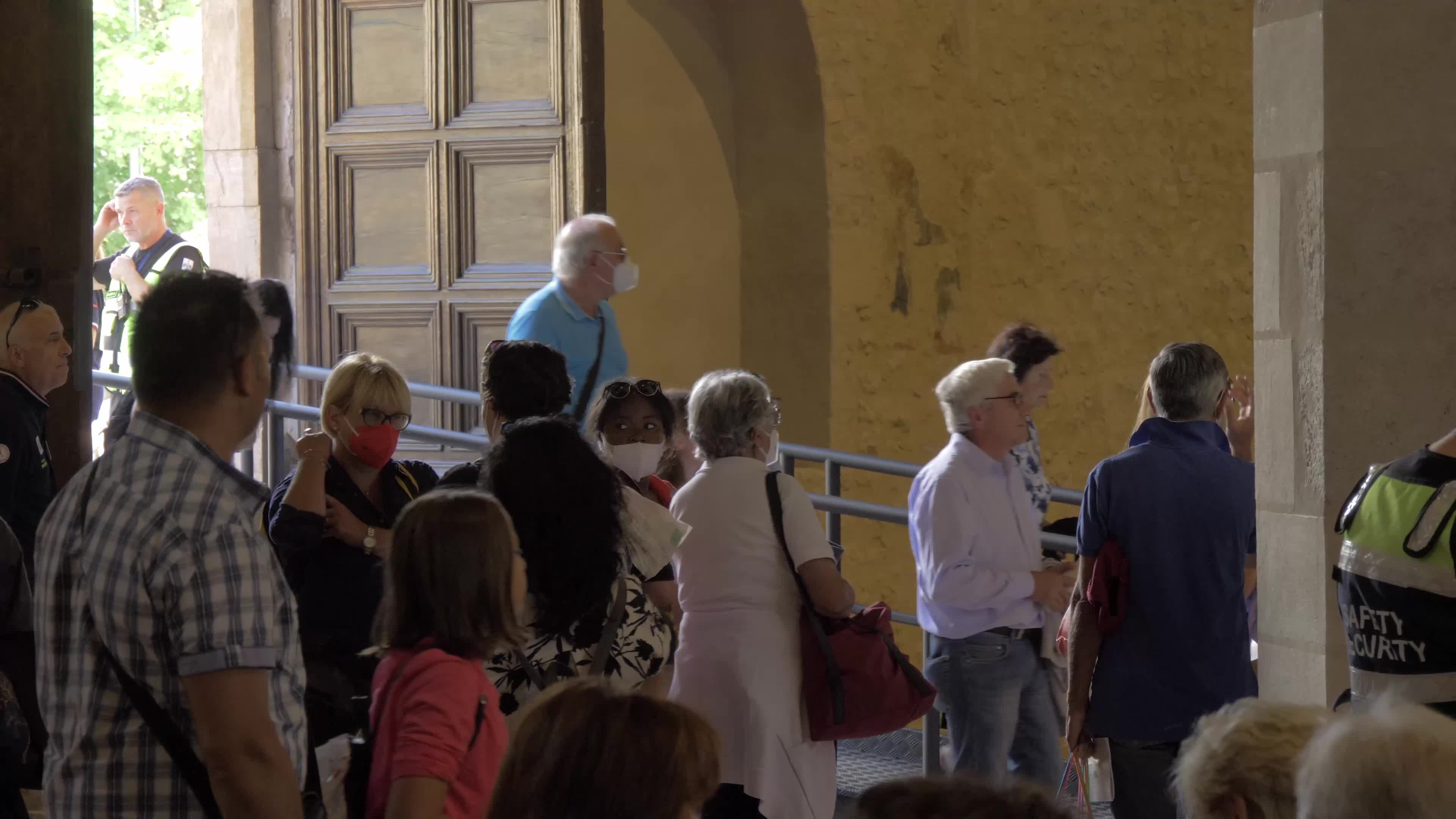 People Enter The Holy Door In L'Aquila, Italy