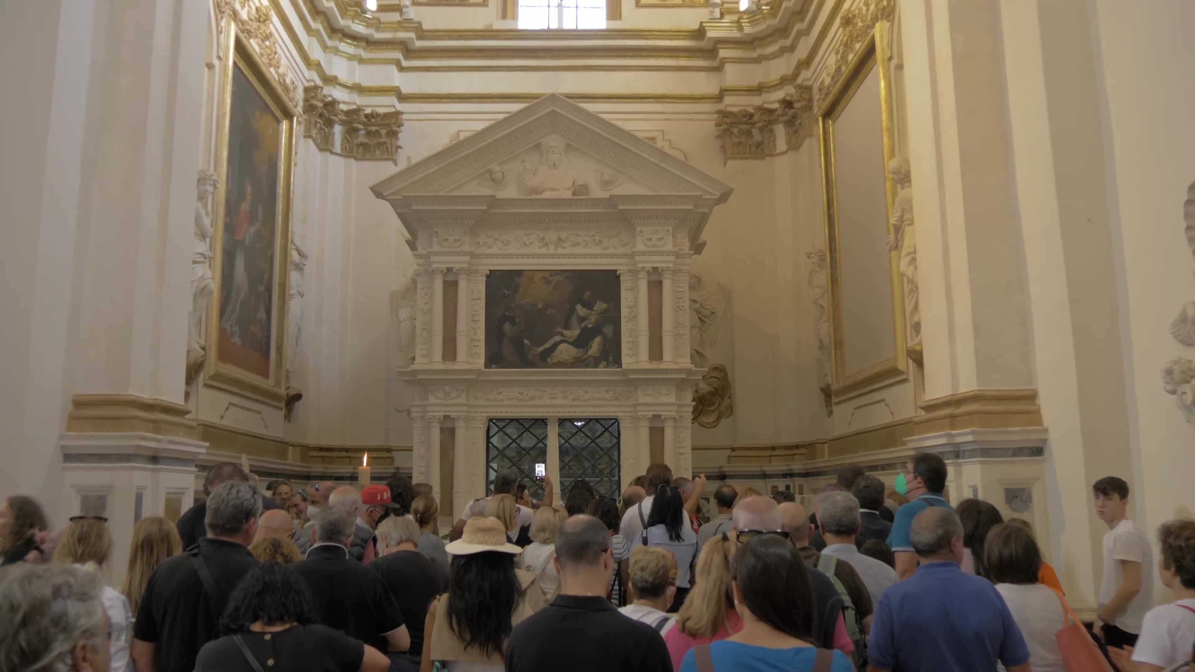 People Enter The Holy Door In L'Aquila, Italy