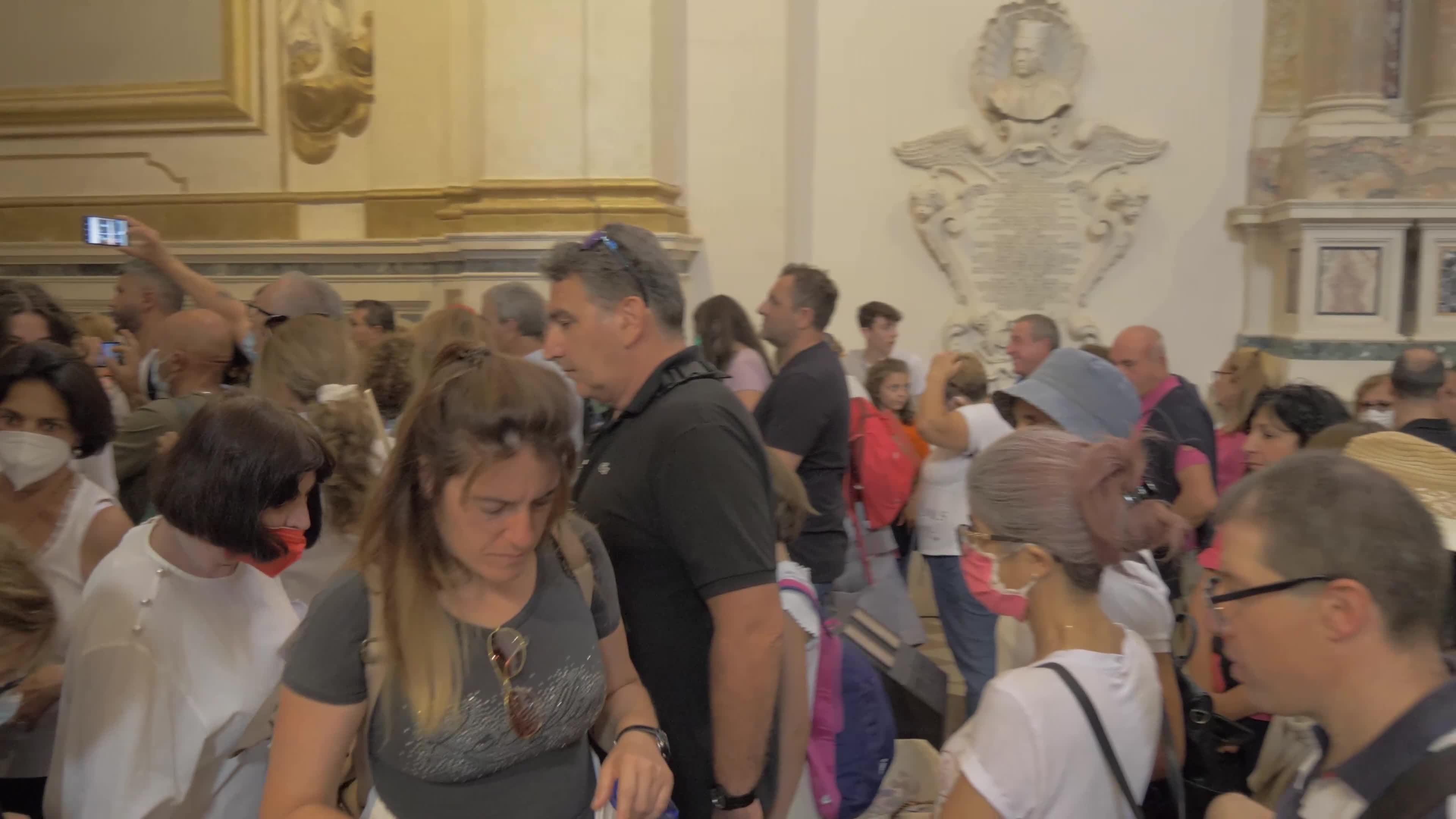 People Enter The Holy Door In L'Aquila, Italy