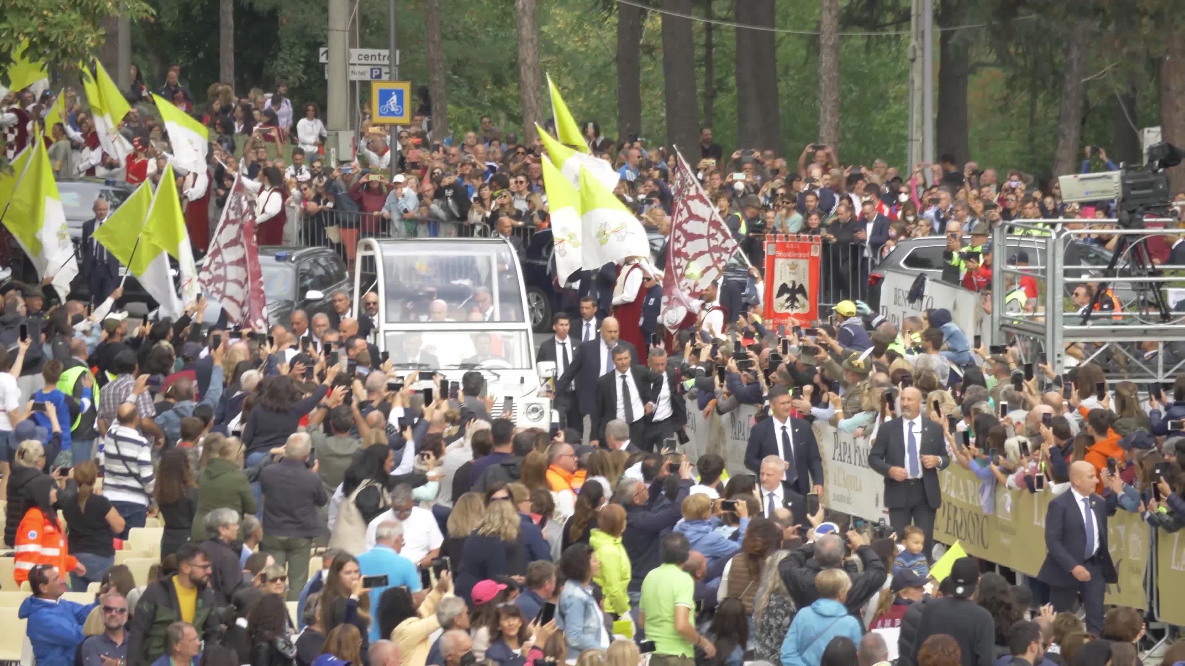 Pope Francis Arrives In L'Aquila, Italy