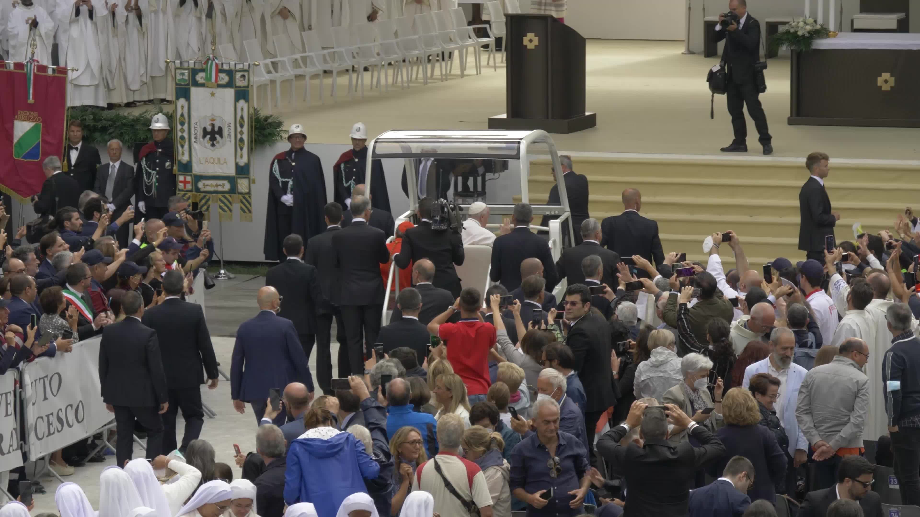 Pope Francis Arrives In L'Aquila, Italy
