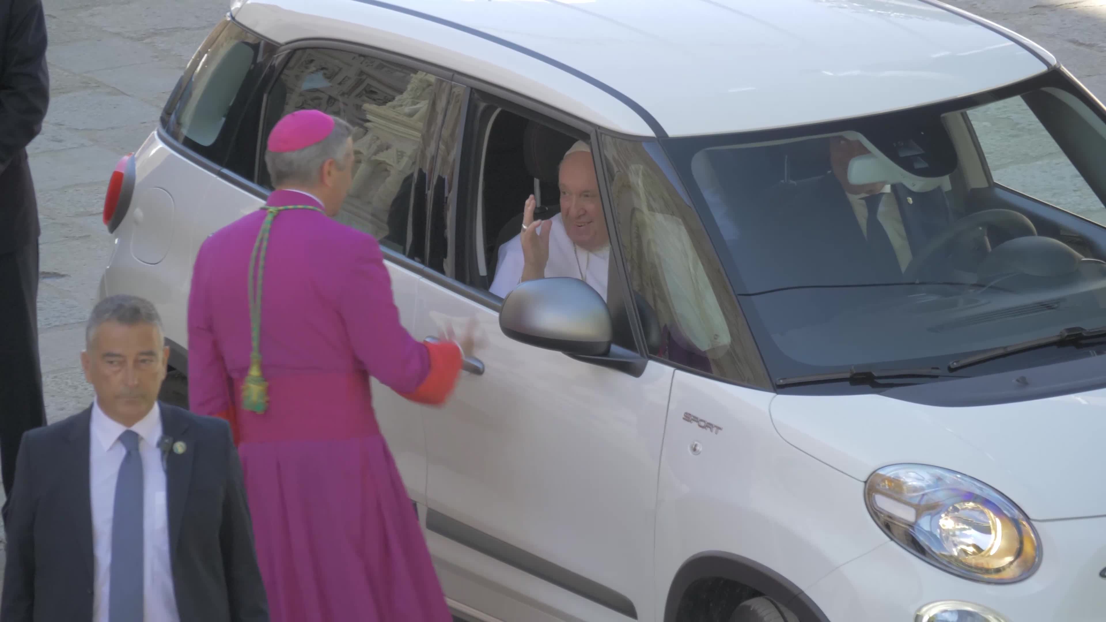 Pope Francis Leaves L'Aquila, Italy
