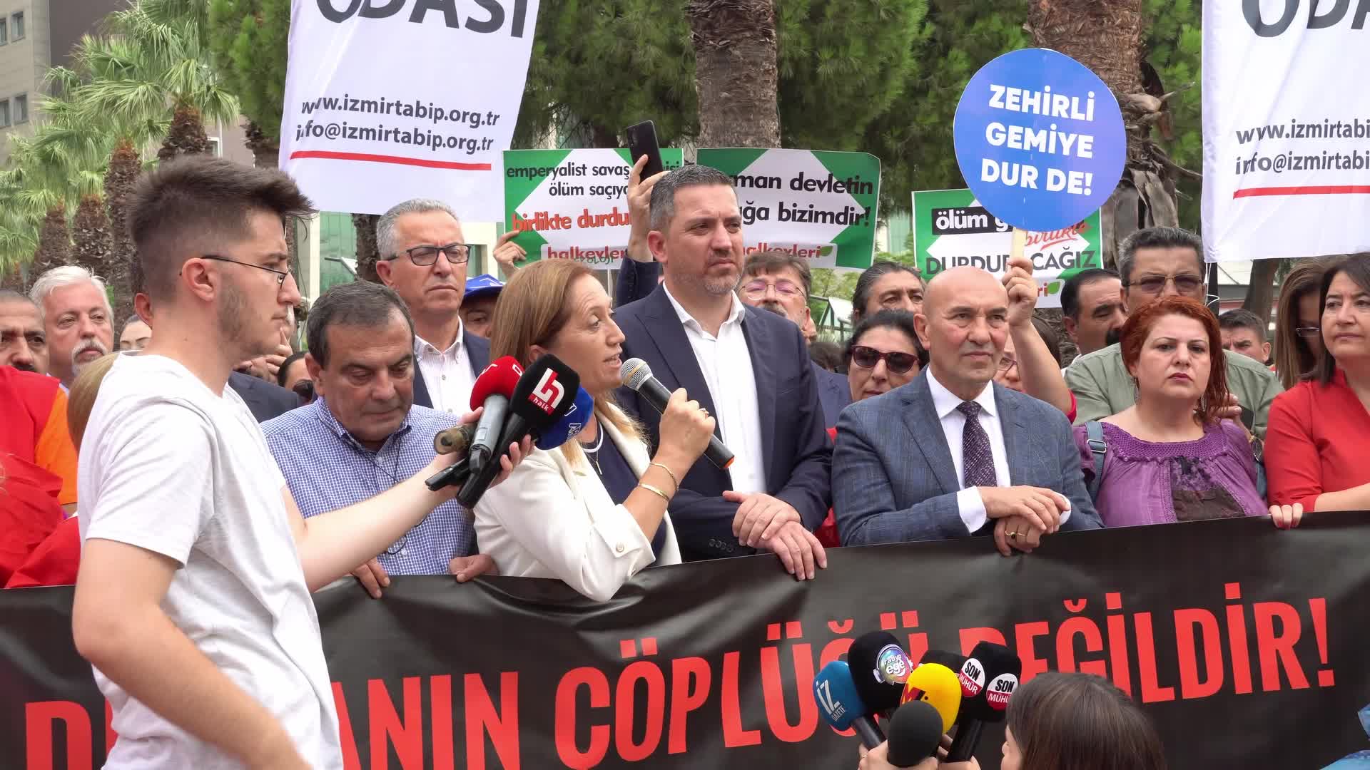 Protest against the dismantling of Brazilian Nae Sao Paulo aircraft carrier, Izmir, Turkey