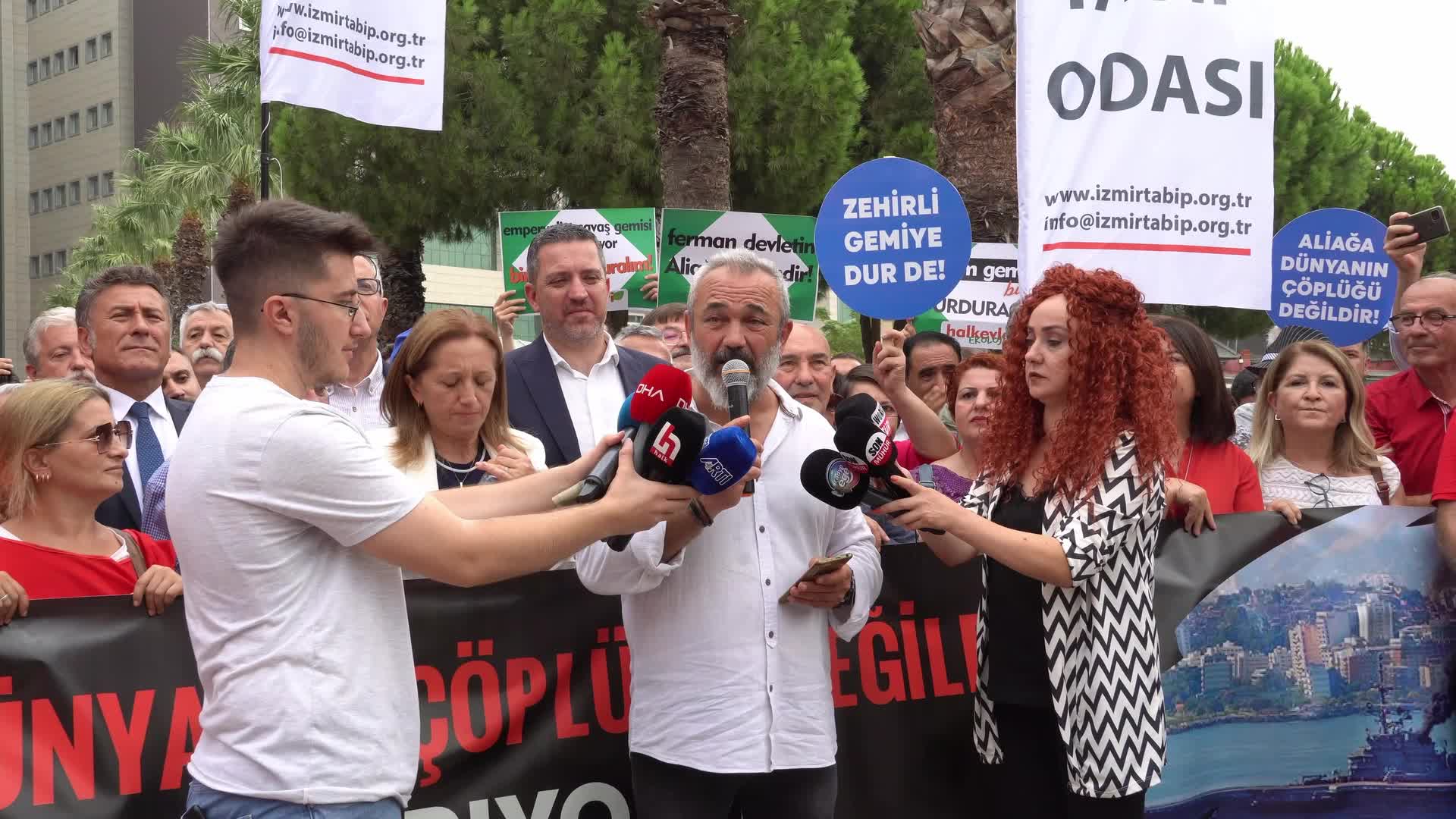 Protest against the dismantling of Brazilian Nae Sao Paulo aircraft carrier, Izmir, Turkey
