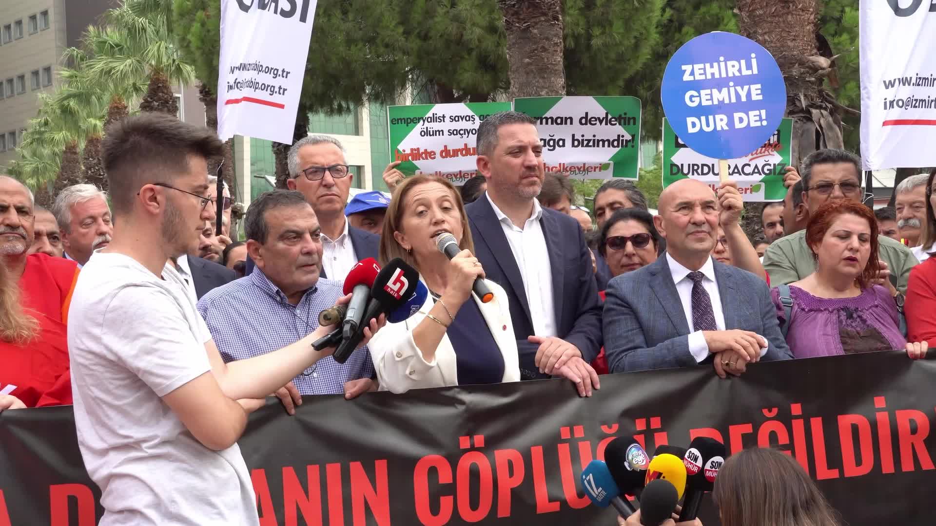 Protest against the dismantling of Brazilian Nae Sao Paulo aircraft carrier, Izmir, Turkey