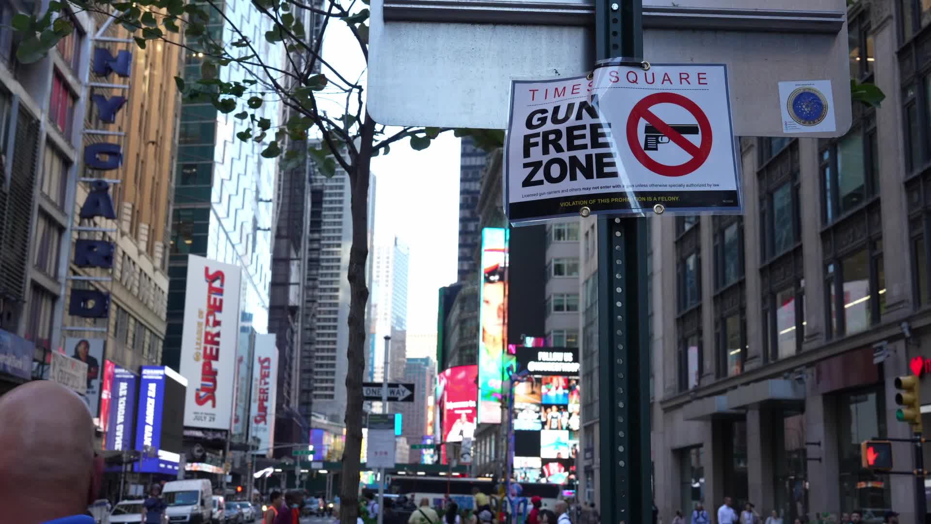 Gun Free Zone Signs Posted Around Times Square As New State Law To Take Effect Thursday