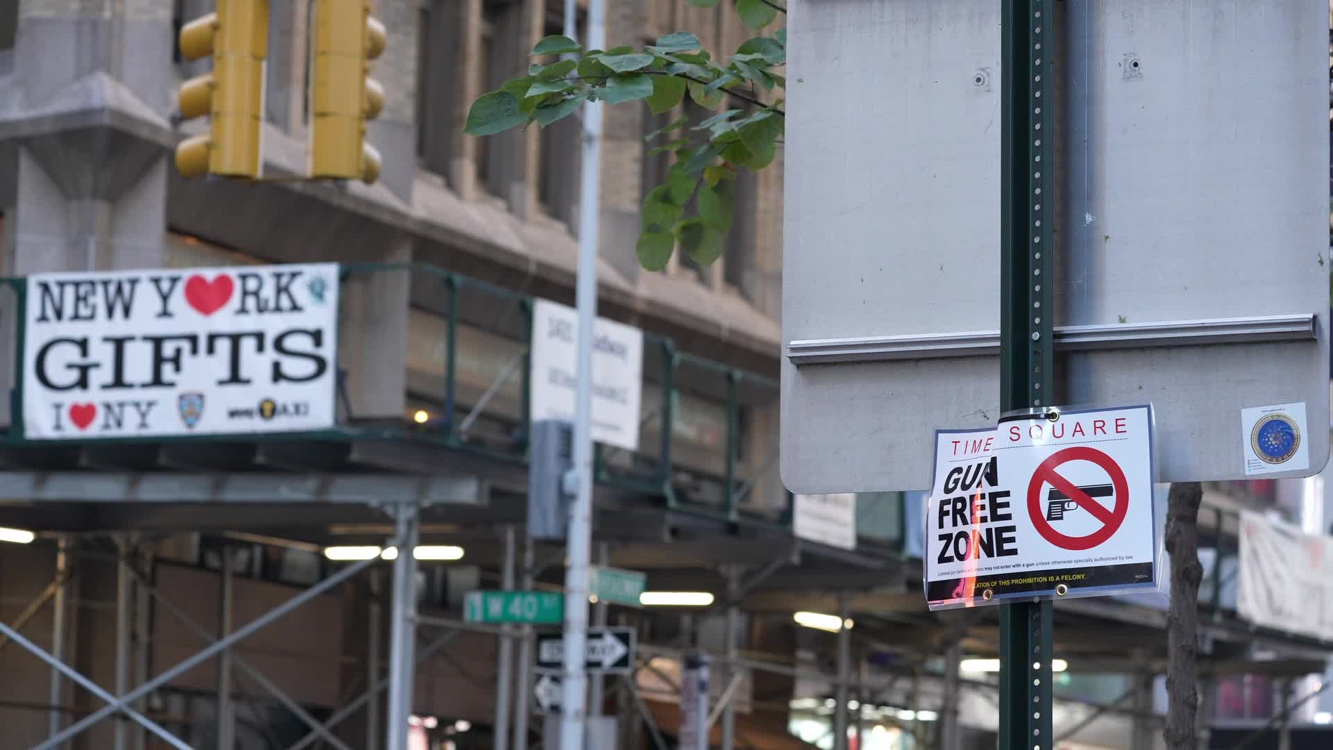 Gun Free Zone Signs Posted Around Times Square As New State Law To Take Effect Thursday