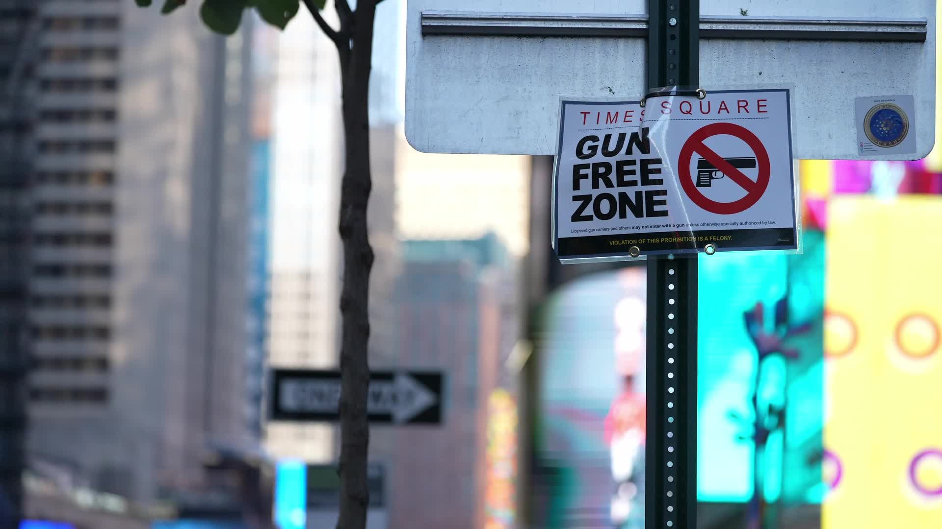 Gun Free Zone Signs Posted Around Times Square As New State Law To Take Effect Thursday