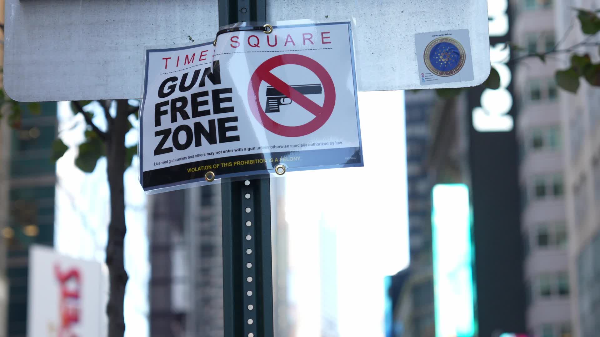Gun Free Zone Signs Posted Around Times Square As New State Law To Take Effect Thursday