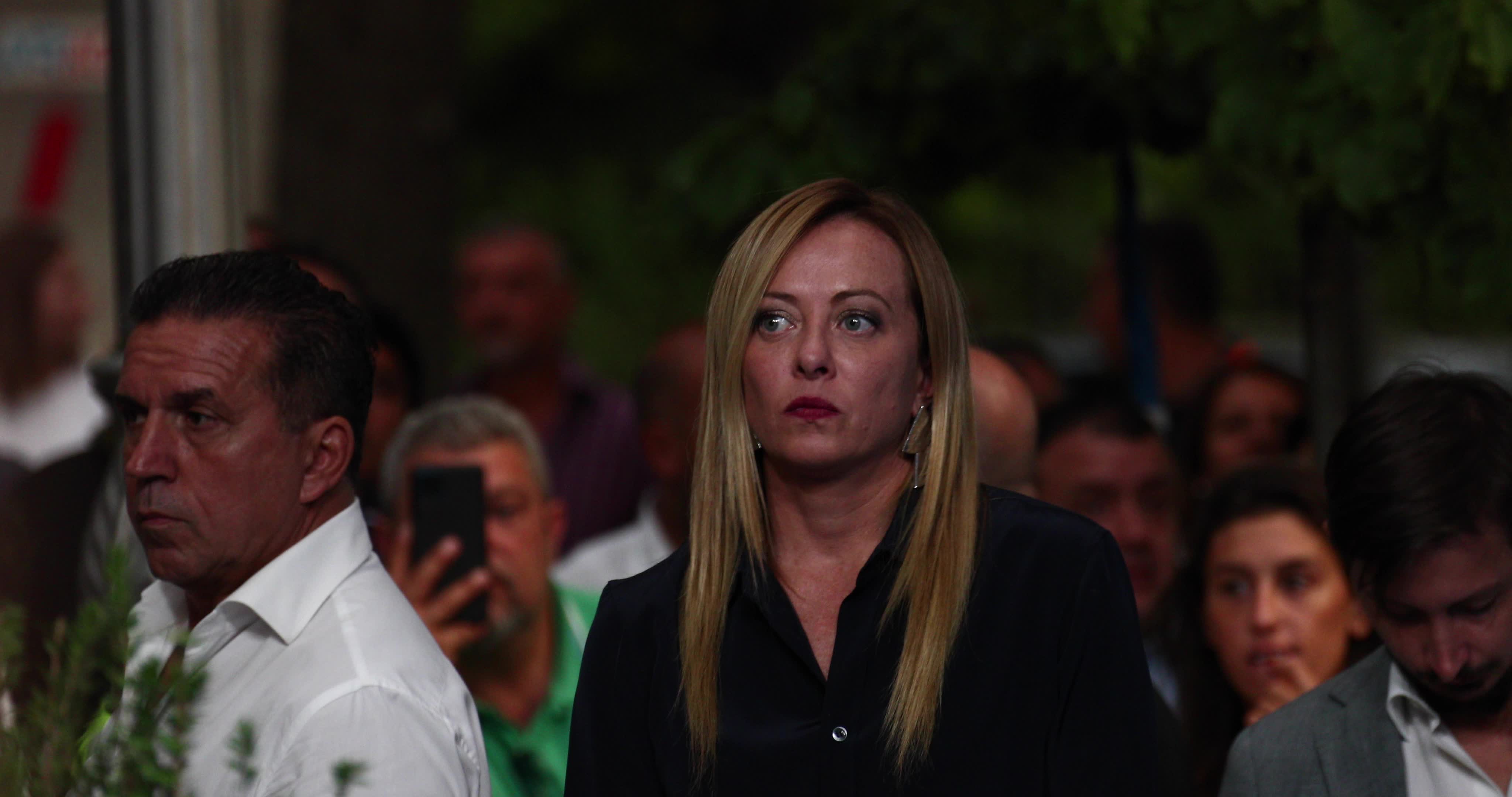 Giorgia Meloni Holds Campaign Event In L'Aquila