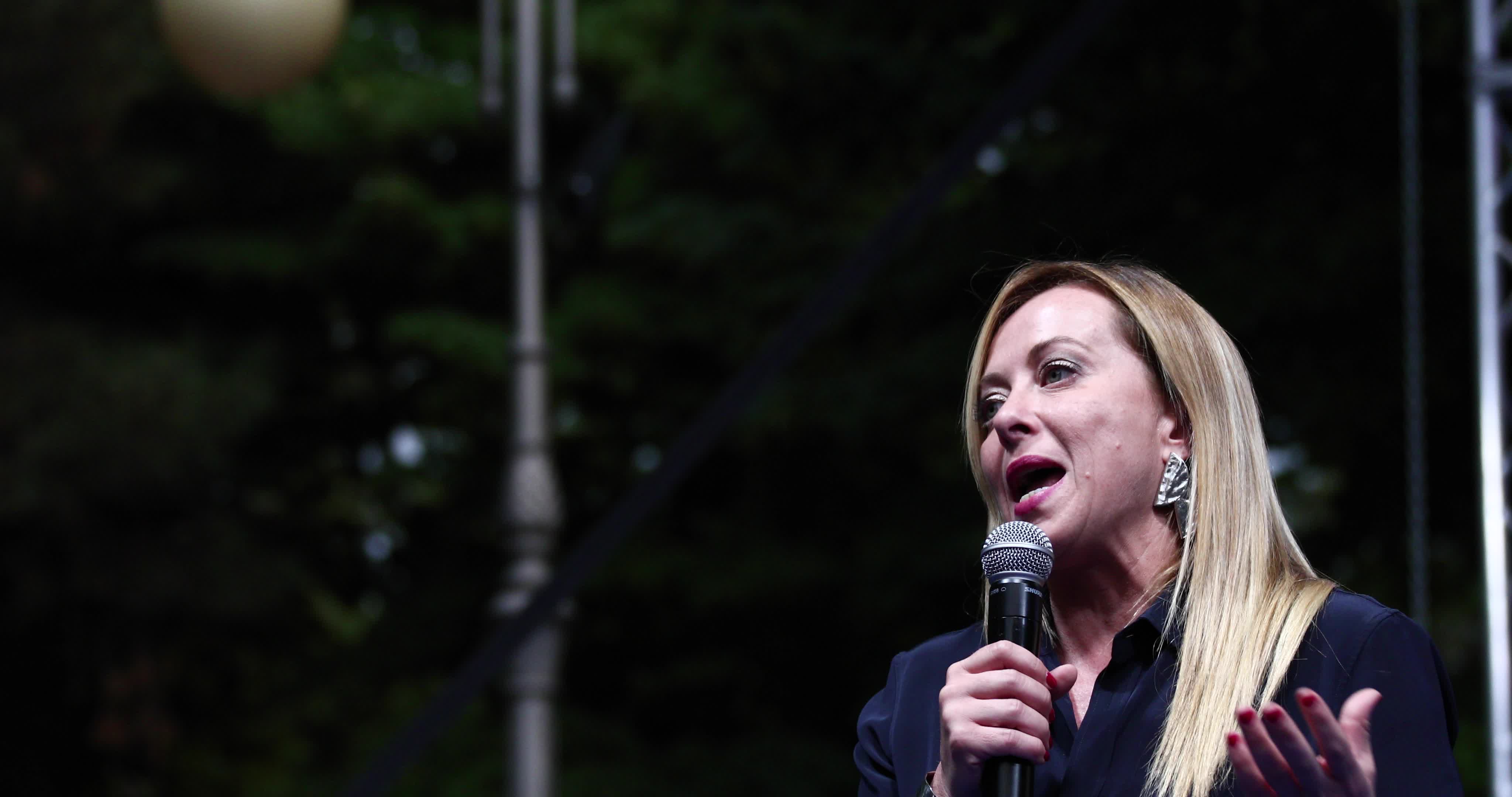 Giorgia Meloni Holds Campaign Event In L'Aquila