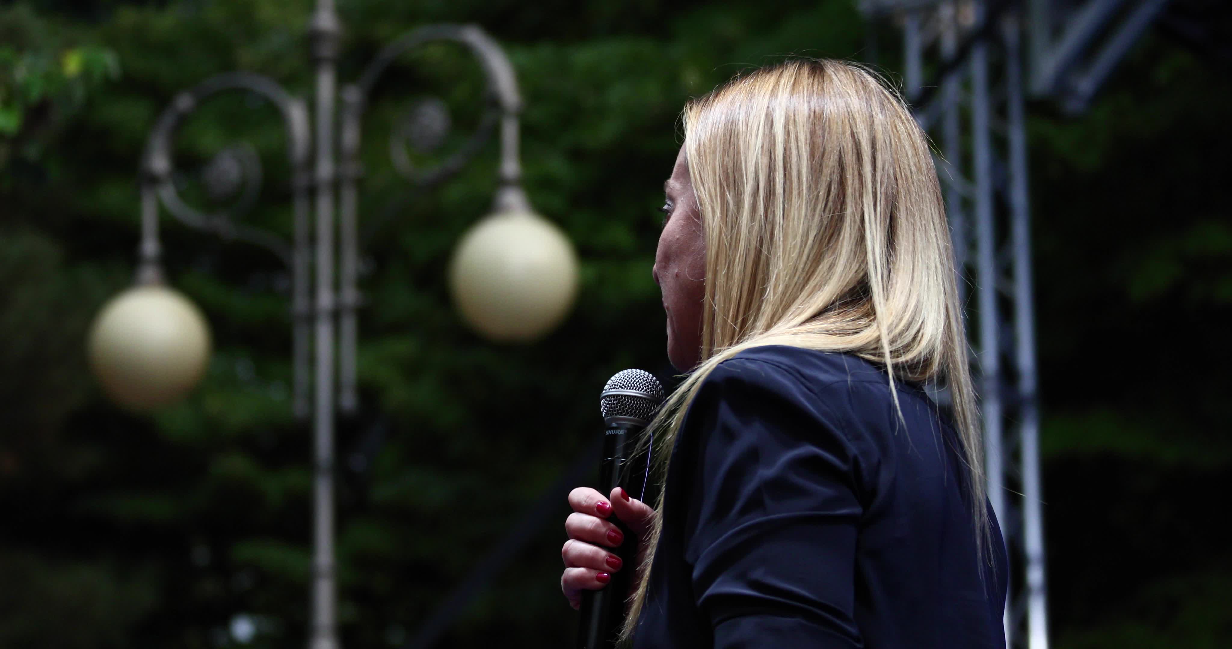 Giorgia Meloni Holds Campaign Event In L'Aquila