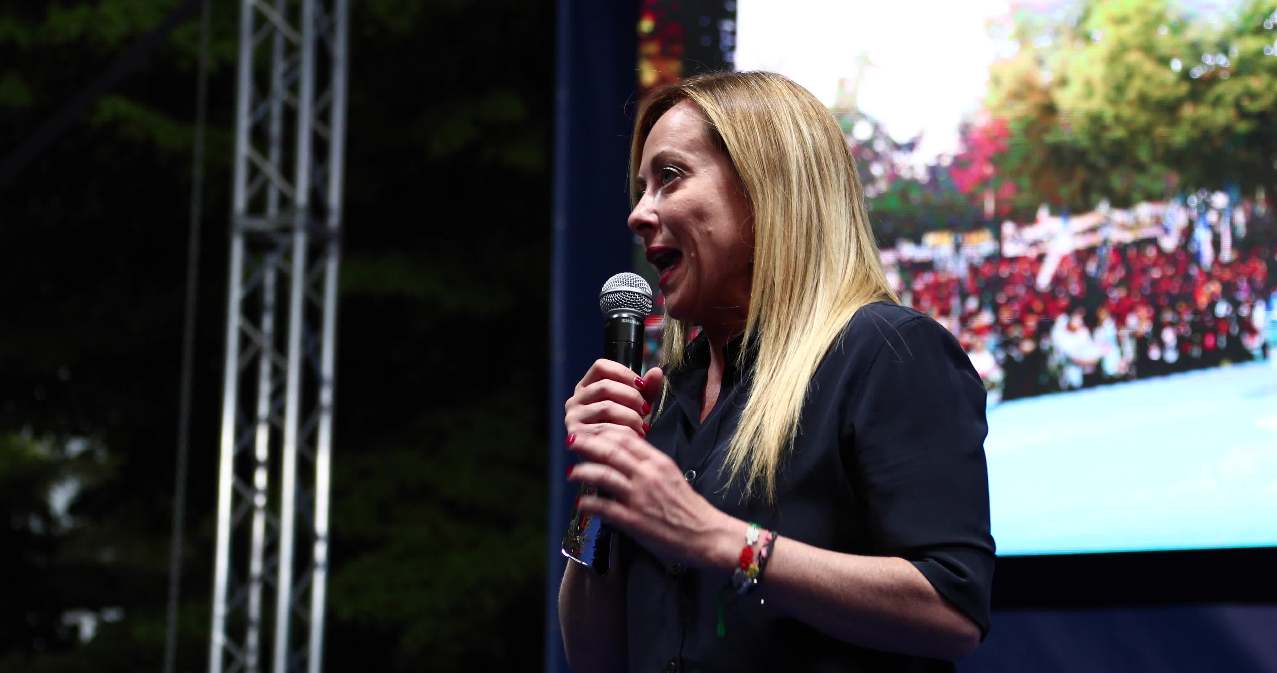 Giorgia Meloni Holds Campaign Event In L'Aquila