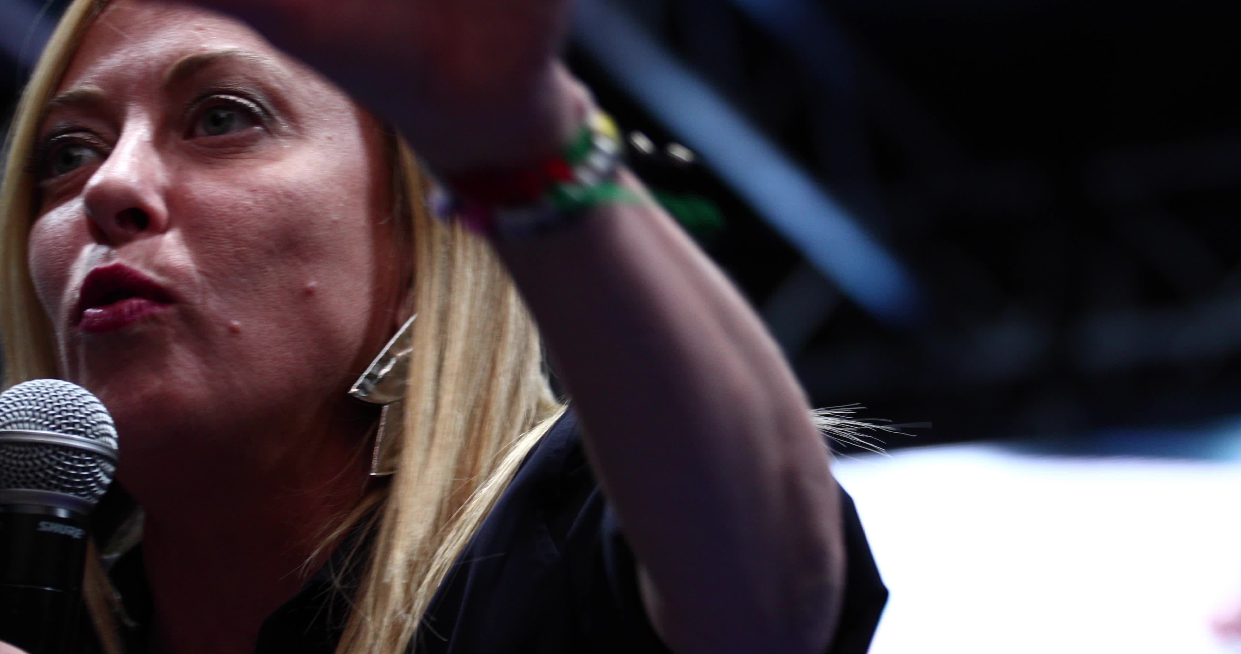 Giorgia Meloni Holds Campaign Event In L'Aquila