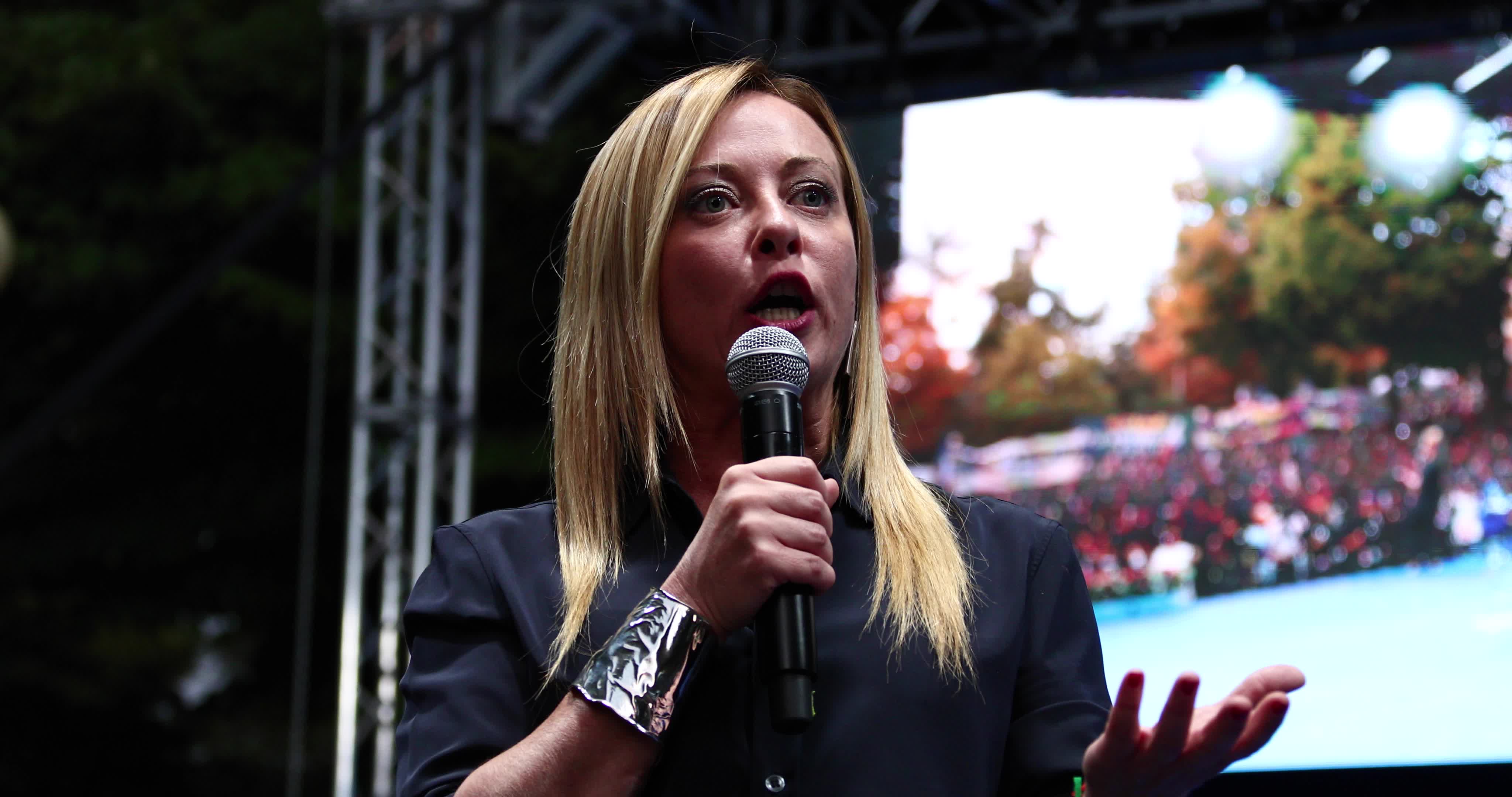 Giorgia Meloni Holds Campaign Event In L'Aquila