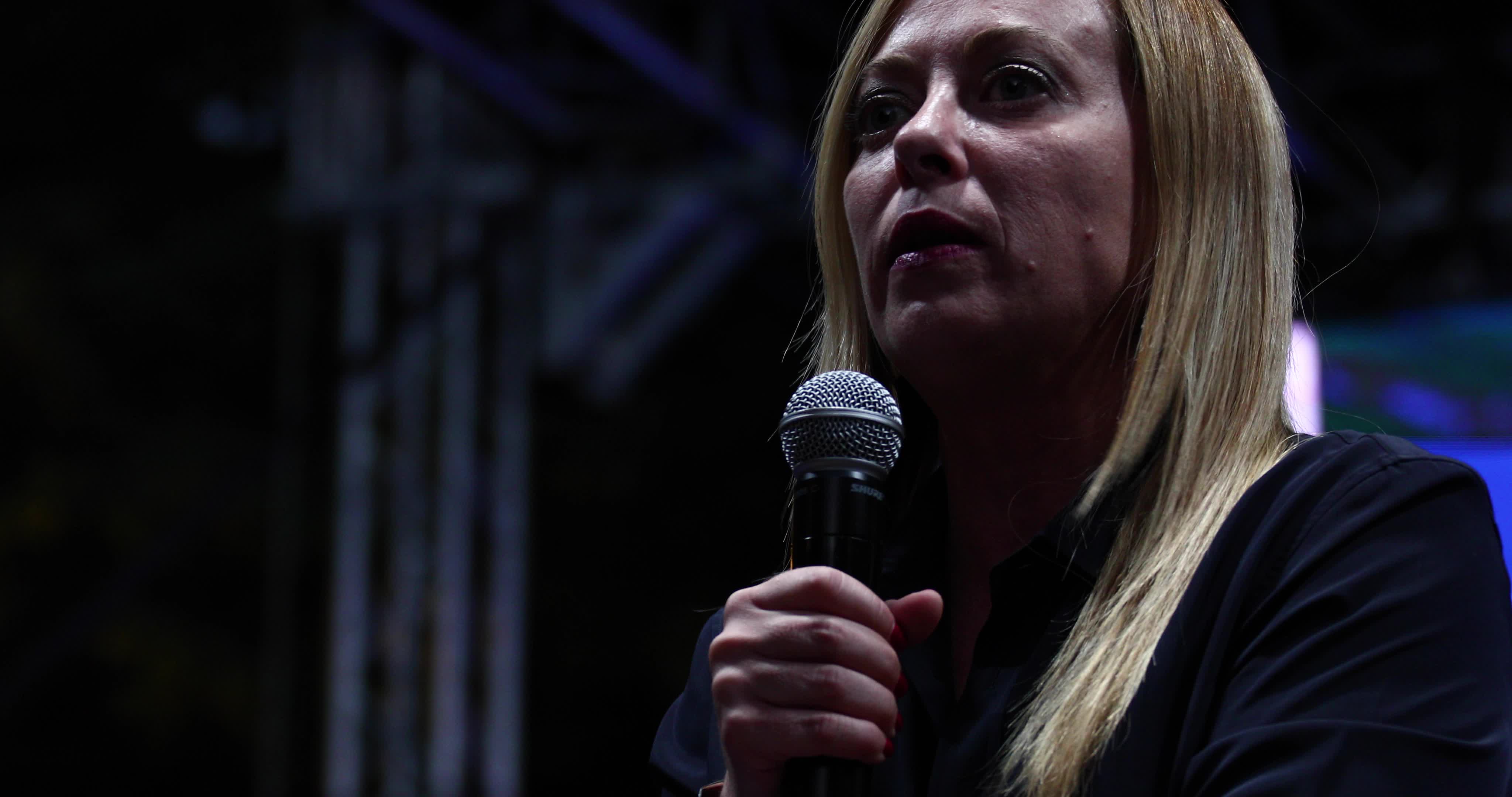 Giorgia Meloni Holds Campaign Event In L'Aquila