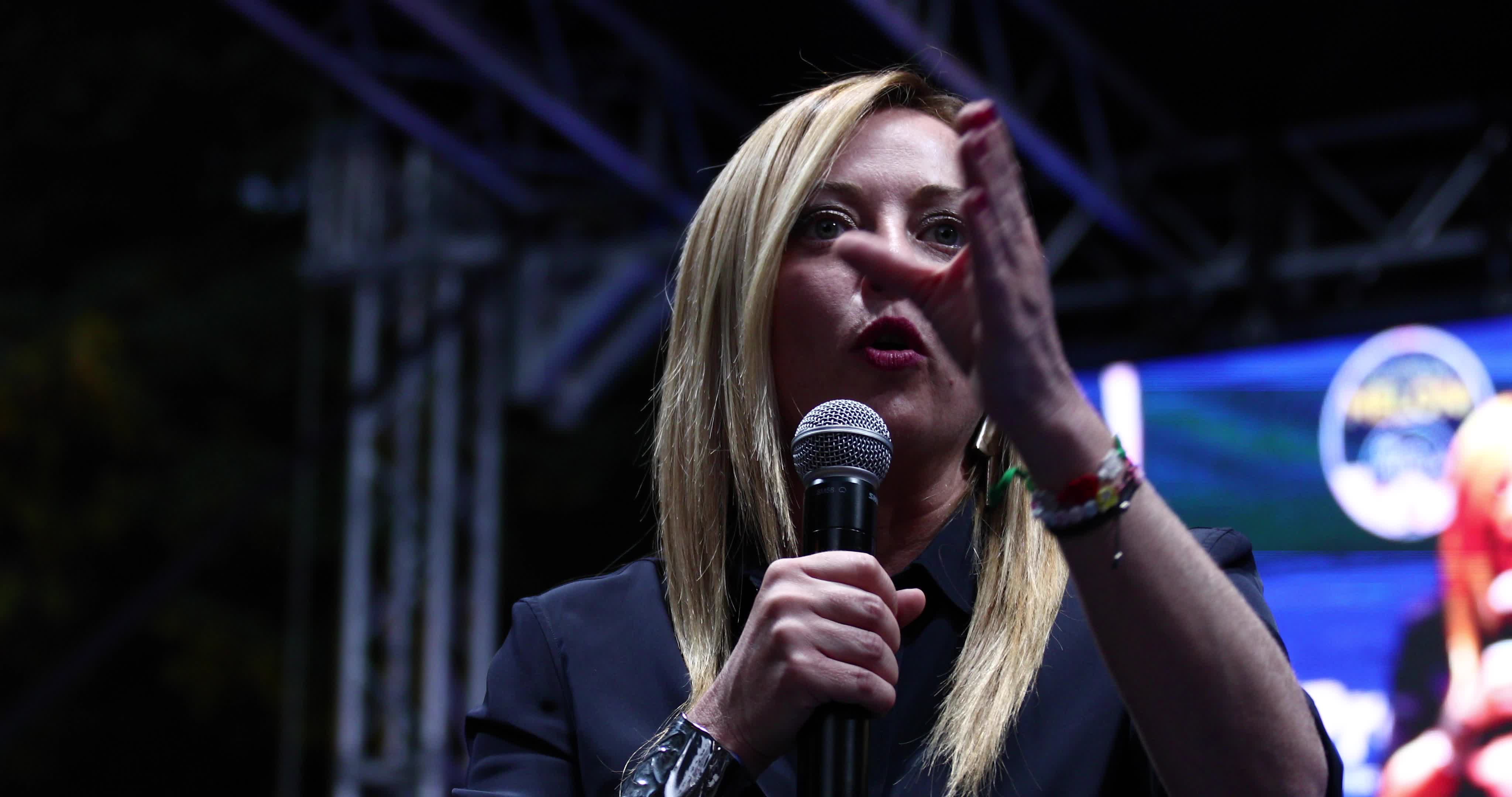 Giorgia Meloni Holds Campaign Event In L'Aquila