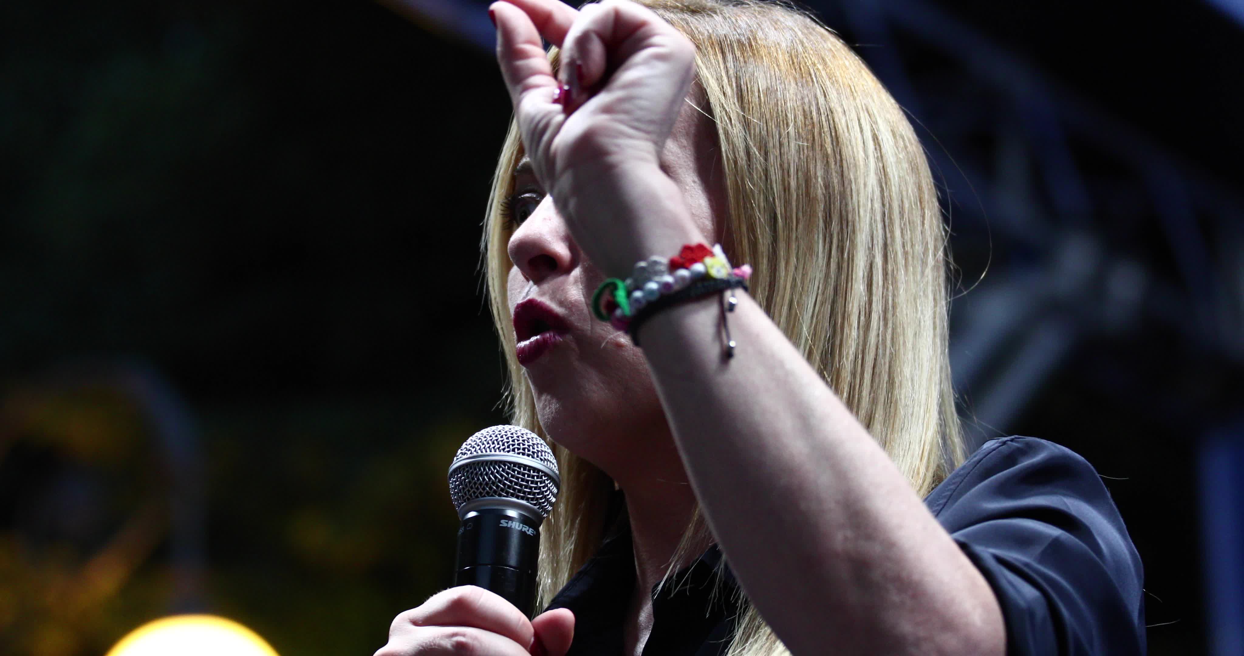 Giorgia Meloni Holds Campaign Event In L'Aquila
