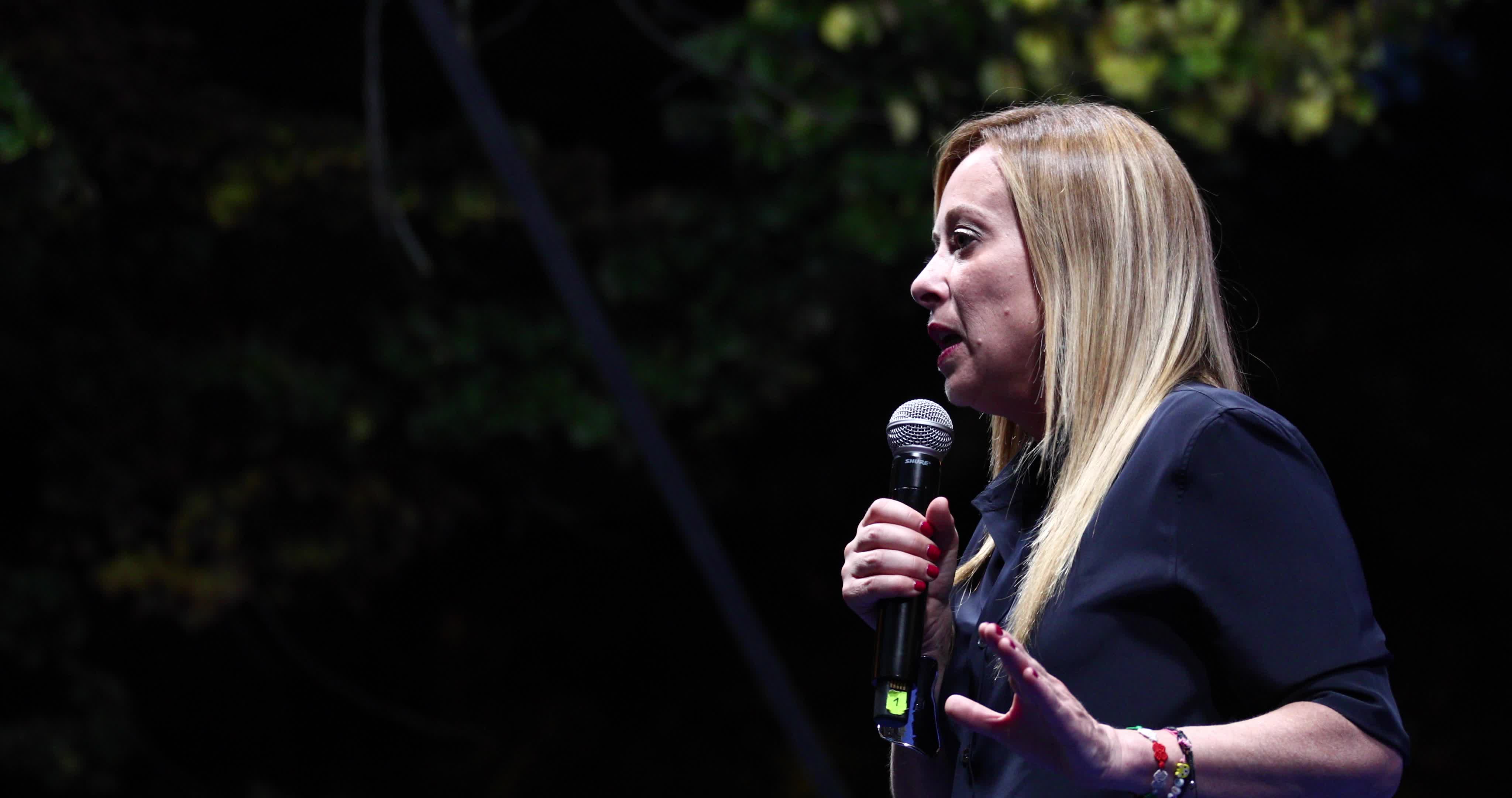 Giorgia Meloni Holds Campaign Event In L'Aquila