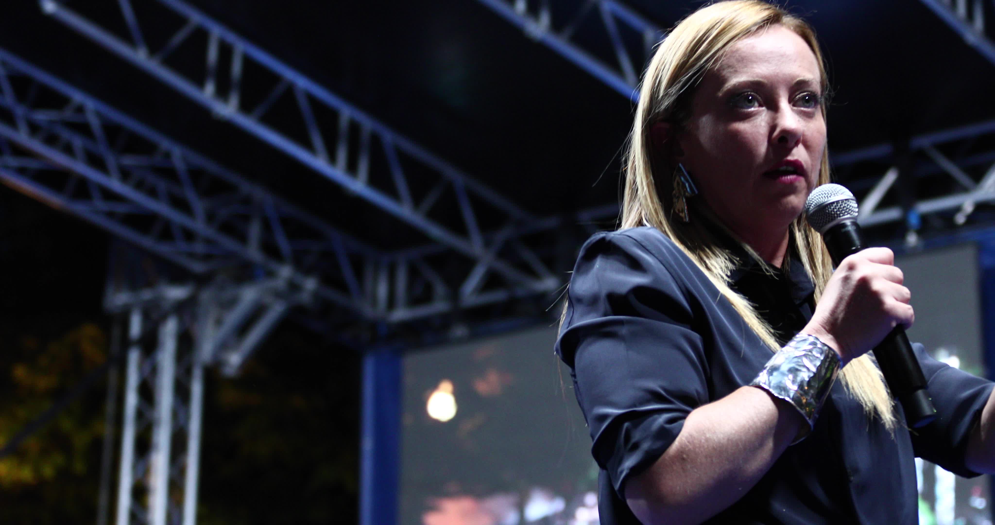 Giorgia Meloni Holds Campaign Event In L'Aquila