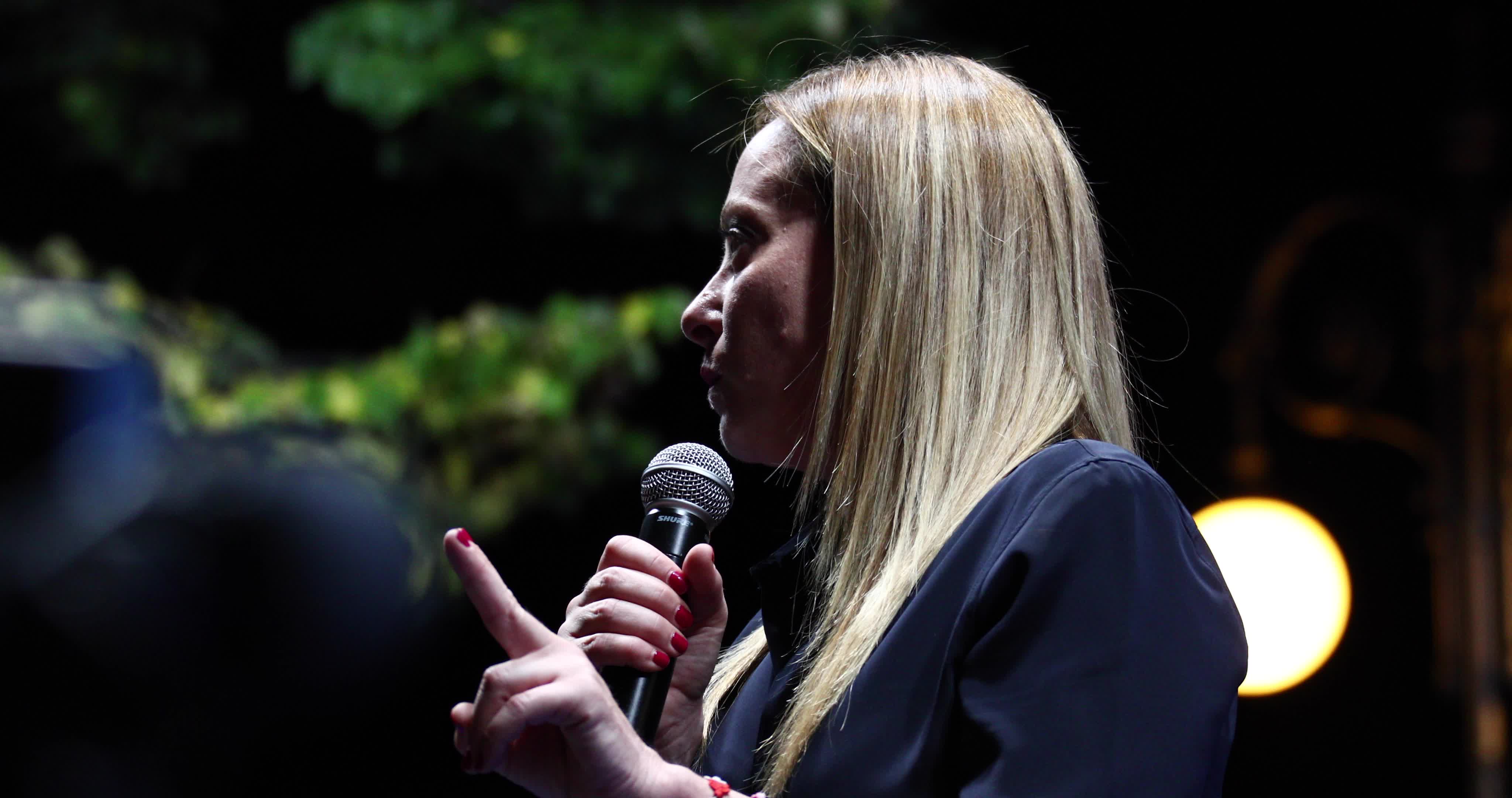 Giorgia Meloni Holds Campaign Event In L'Aquila