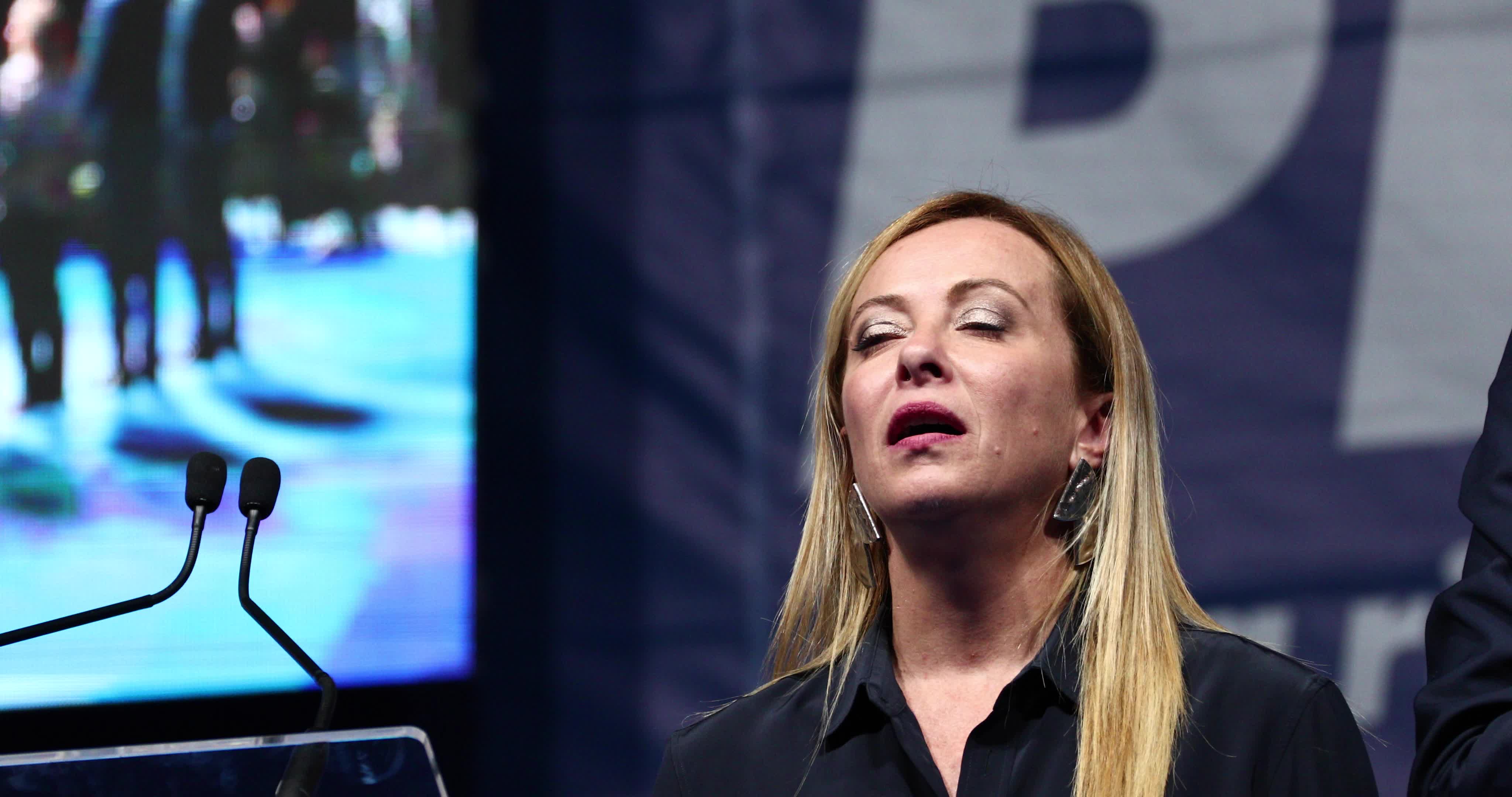Giorgia Meloni Holds Campaign Event In L'Aquila