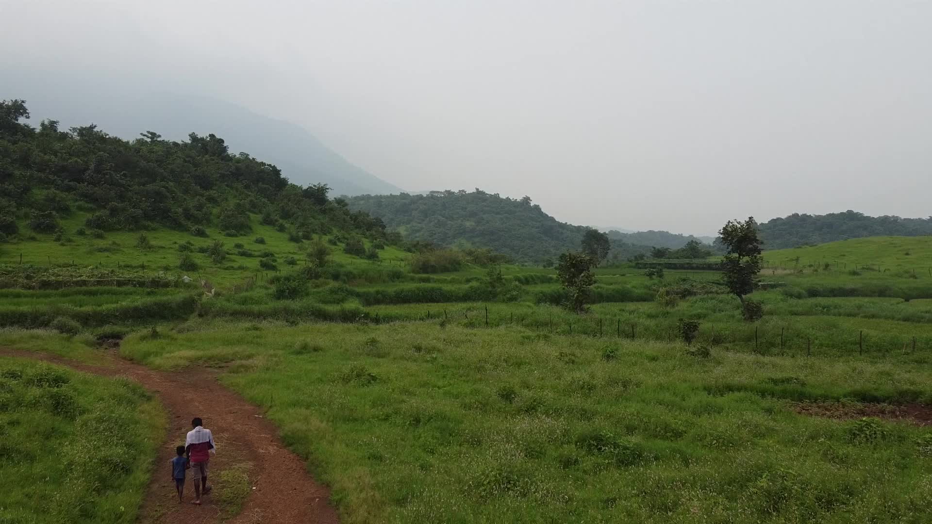 Father and son walking towards there village after days farm work