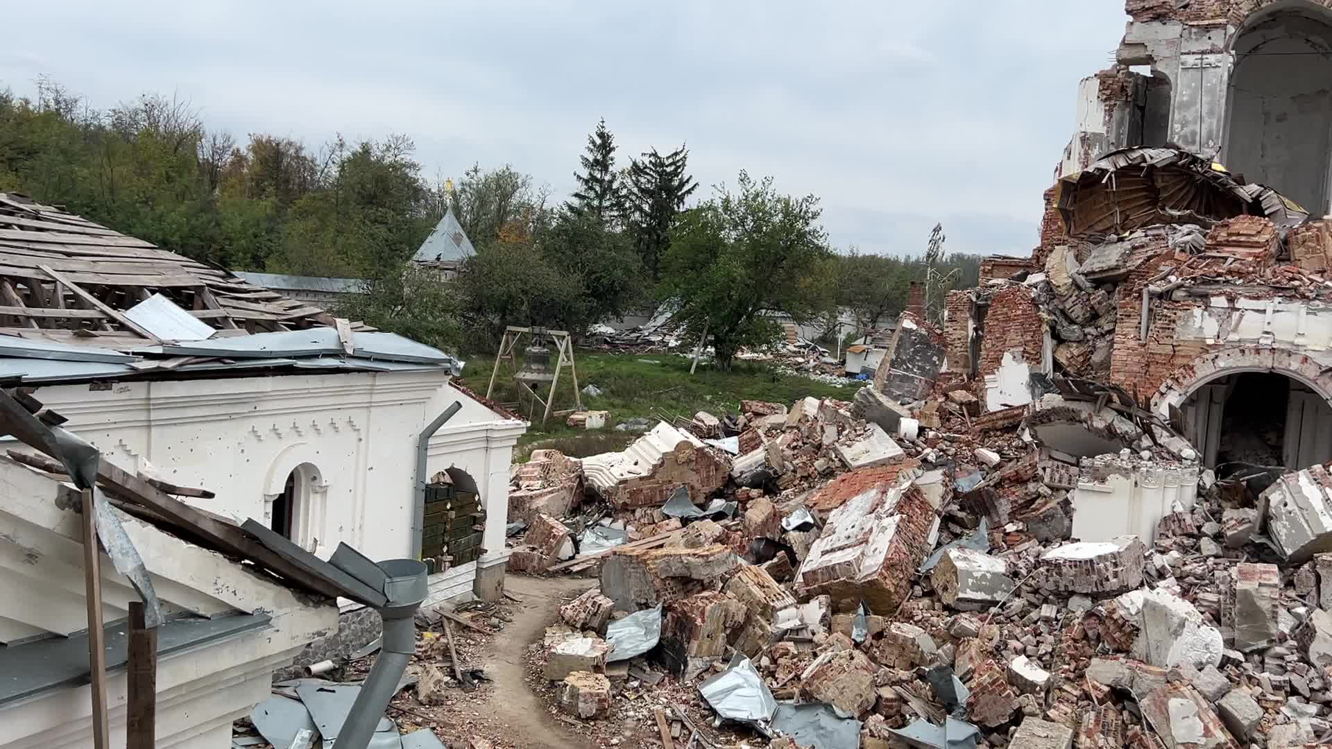 A destroyed orthodox church in the village of Dolyna 