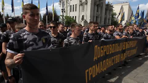 Rally with demand obtaining Ukrainian citizenship for foreign volunteers in Kiev
