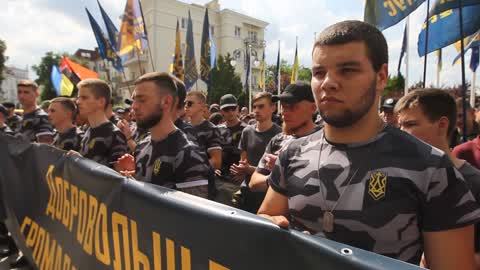 Rally with demand obtaining Ukrainian citizenship for foreign volunteers in Kiev