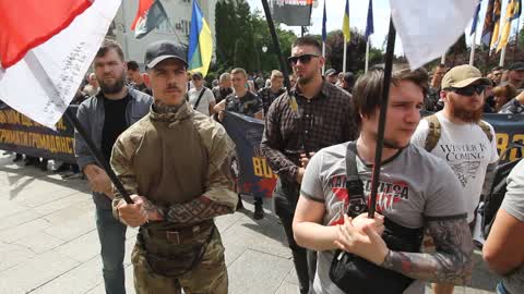 Rally with demand obtaining Ukrainian citizenship for foreign volunteers in Kiev