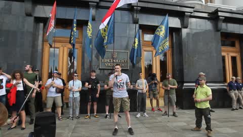 Rally with demand obtaining Ukrainian citizenship for foreign volunteers in Kiev
