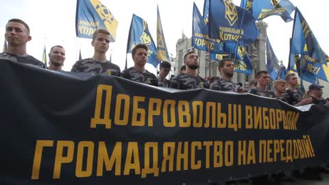 Rally with demand obtaining Ukrainian citizenship for foreign volunteers in Kiev