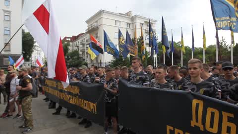 Rally with demand obtaining Ukrainian citizenship for foreign volunteers in Kiev