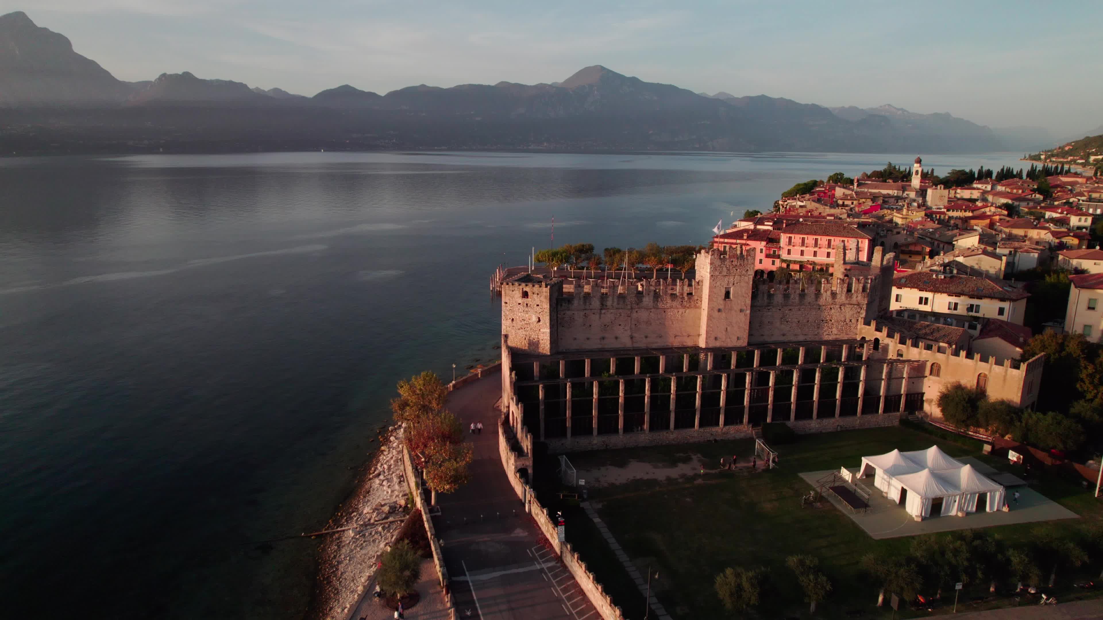 Drone View of Castello Scaligero (Scaliger Castle) In Torri del Benaco, Italy