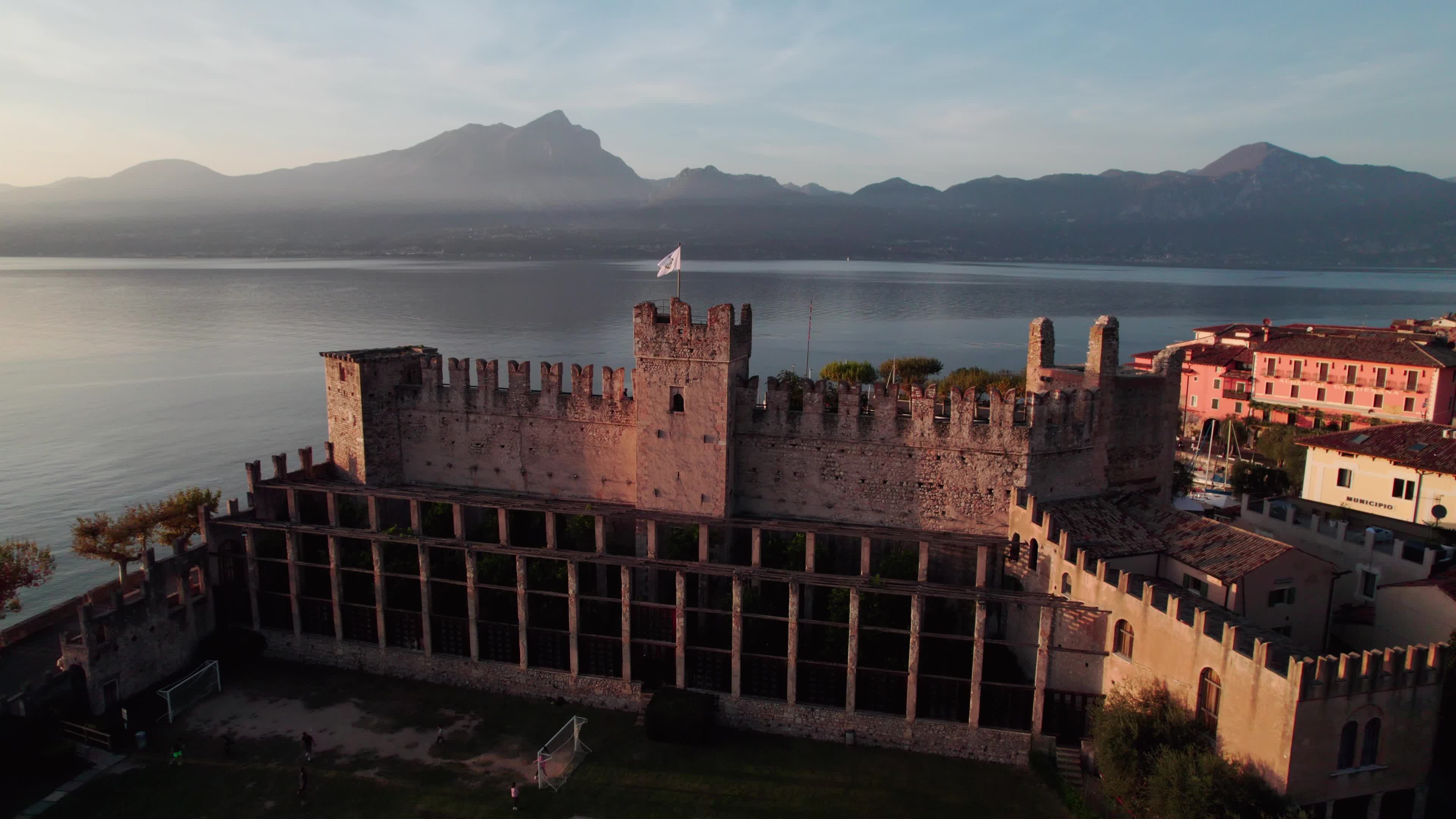 Drone View of Castello Scaligero (Scaliger Castle) In Torri del Benaco, Italy