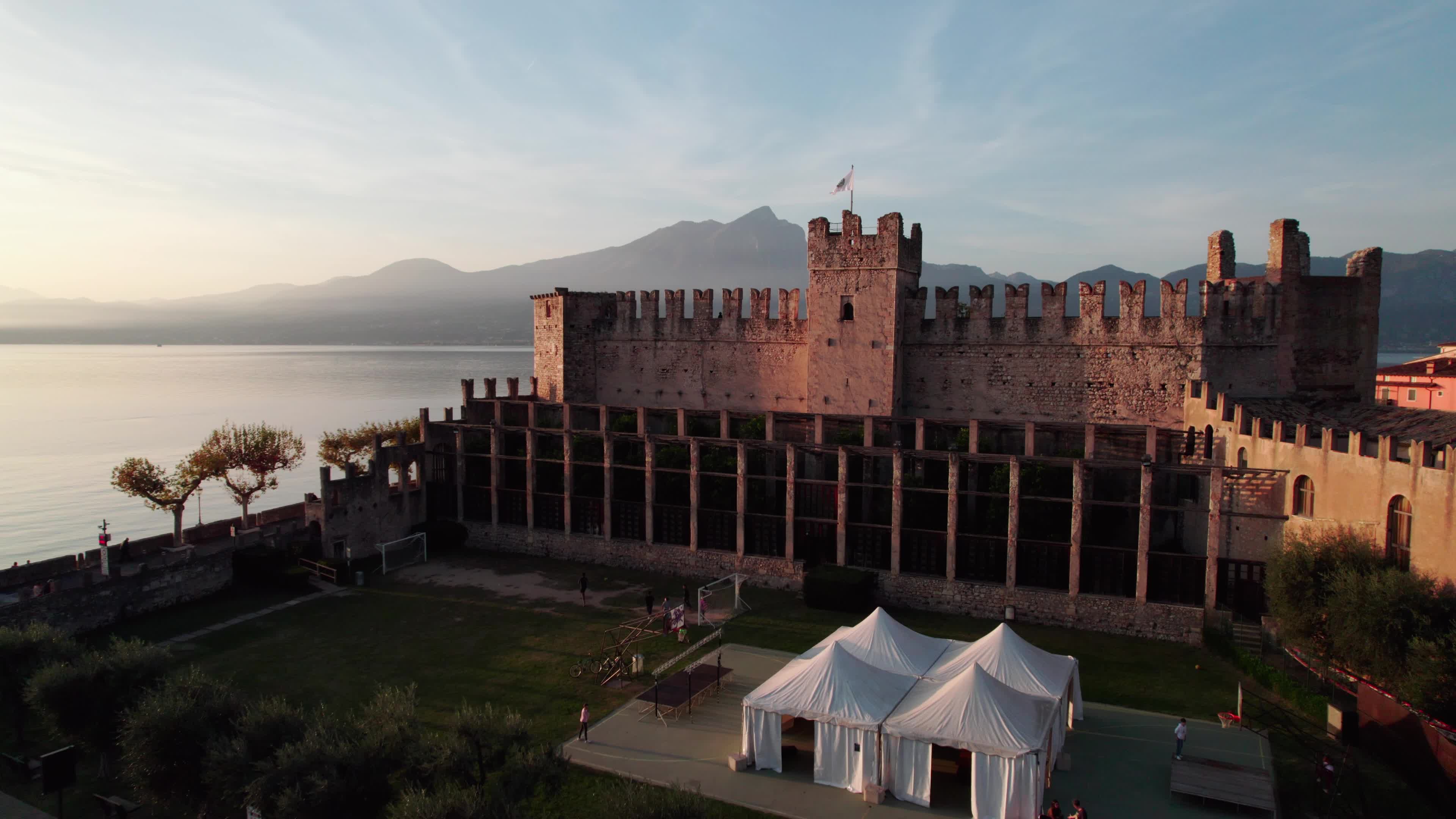 Drone View of Castello Scaligero (Scaliger Castle) In Torri del Benaco, Italy