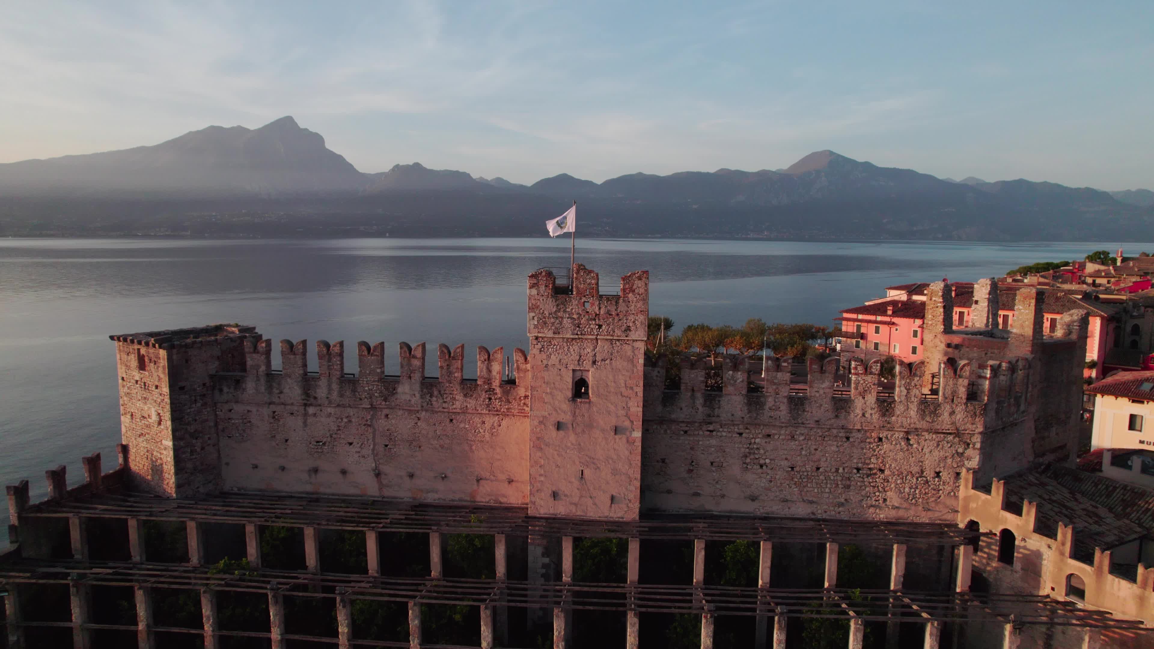 Drone View of Castello Scaligero (Scaliger Castle) In Torri del Benaco, Italy