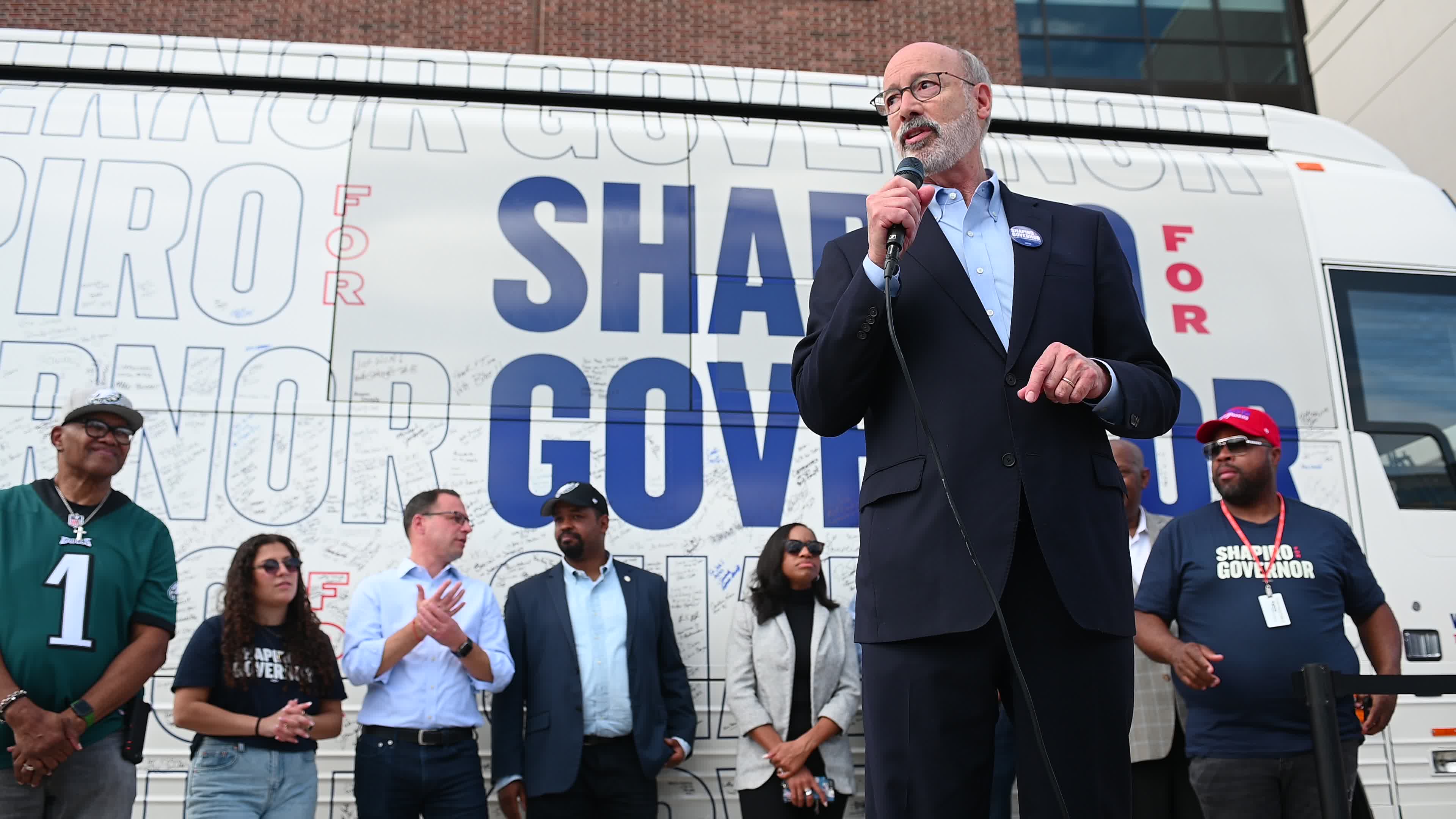 Josh Shaprio and Austin Davis Bus Stop Tour Labor Rally in North Philaelphia, PA