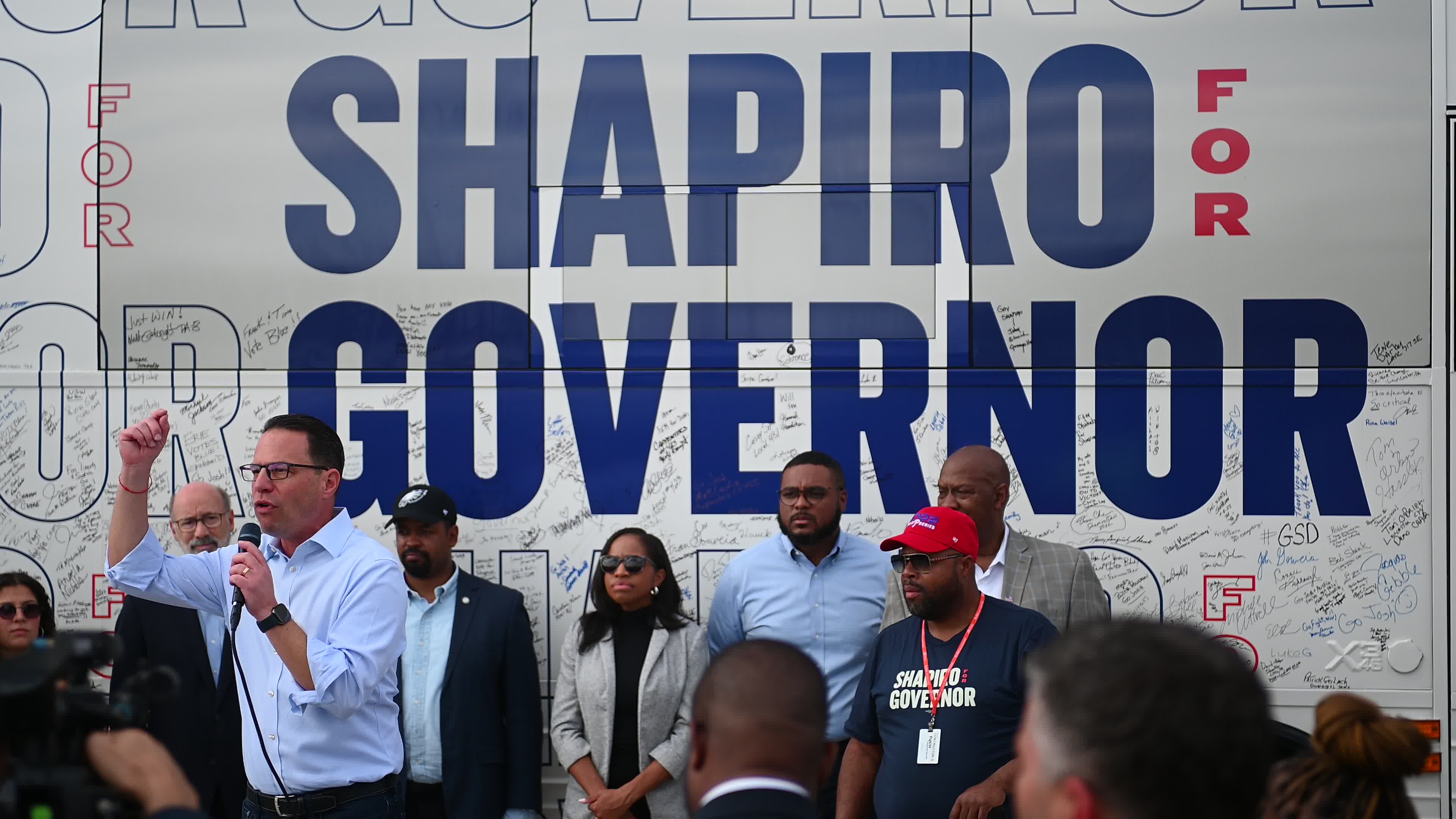 Josh Shaprio and Austin Davis Bus Stop Tour Labor Rally in North Philaelphia, PA