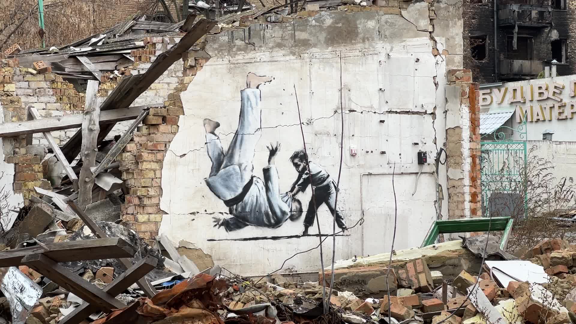 Banksy Graffiti Appeared On Several Destroyed Buildings In The Kyiv Region