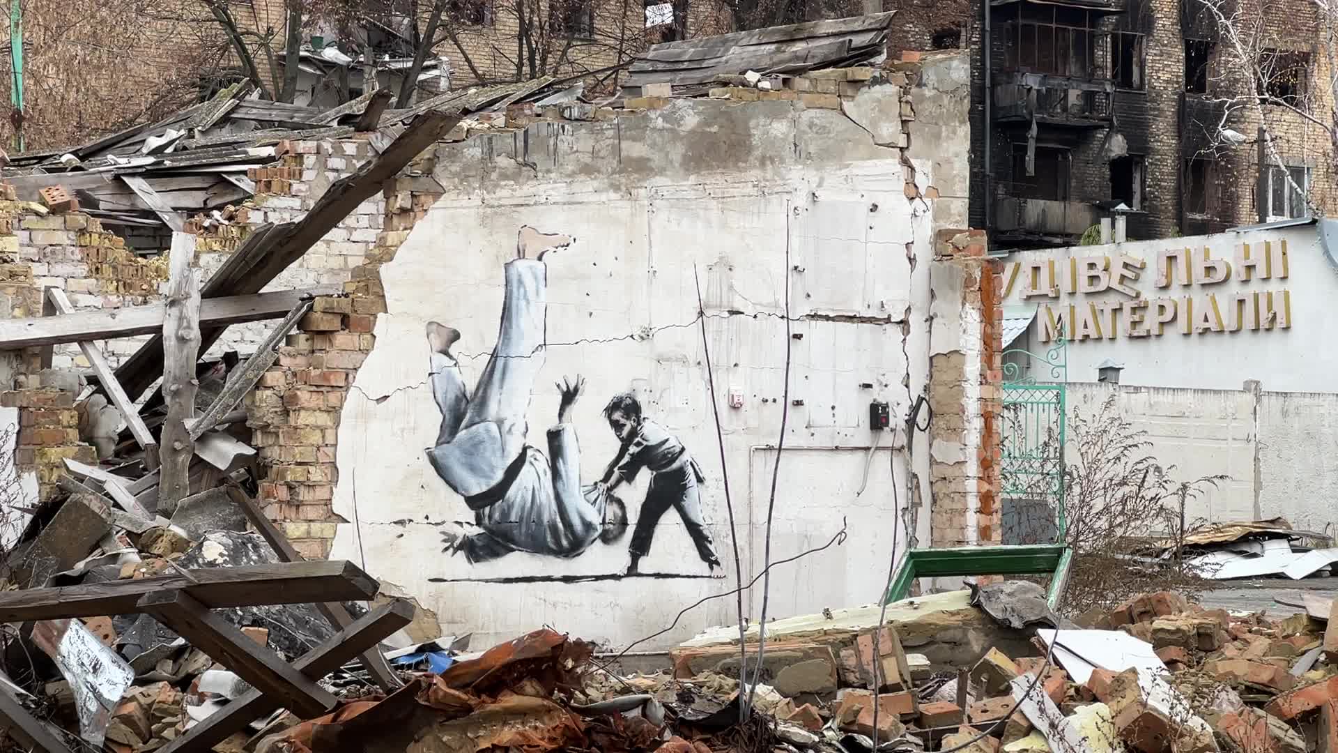 Banksy Graffiti Appeared On Several Destroyed Buildings In The Kyiv Region