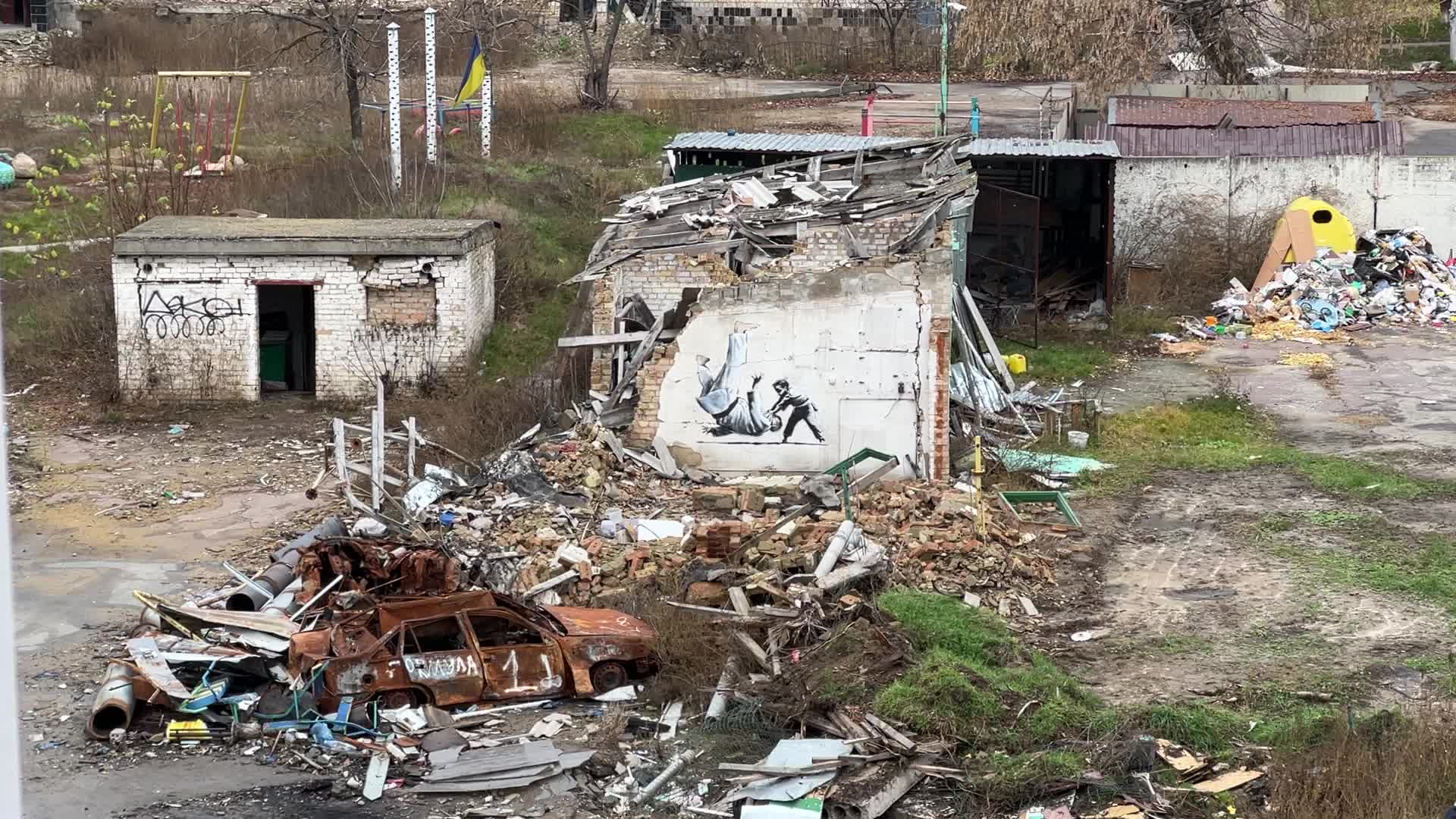 Banksy Graffiti Appeared On Several Destroyed Buildings In The Kyiv Region