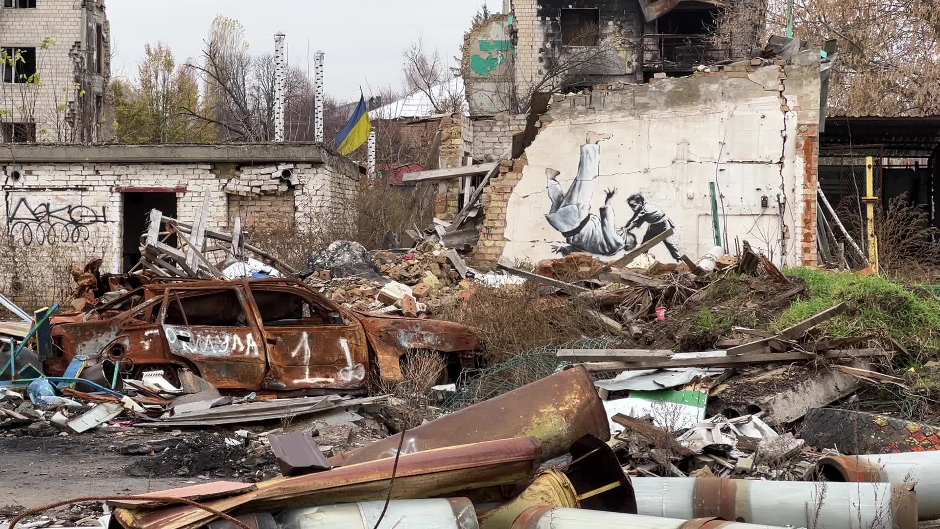 Banksy Graffiti Appeared On Several Destroyed Buildings In The Kyiv Region
